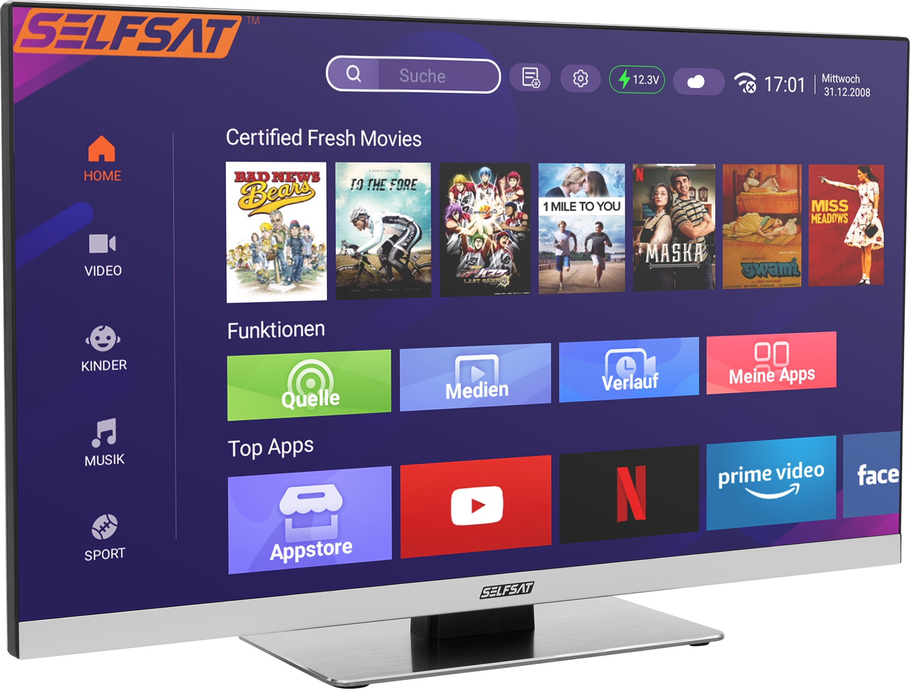 SELFSAT LED-TV Smart 1255, 55 cm (22"), EEK: F, HD-Tuner, WLAN, Bluetooth