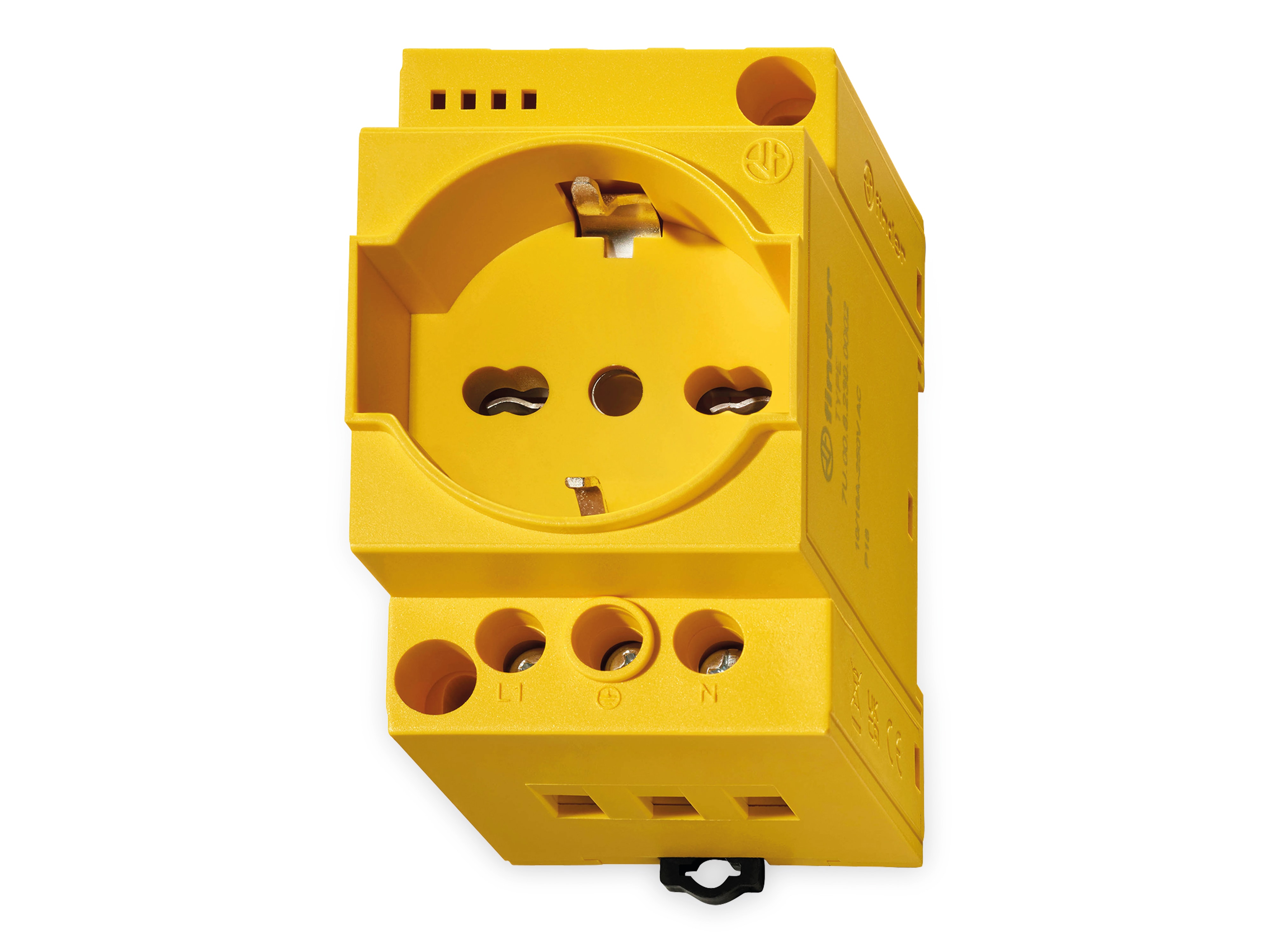 FINDER Schutzkontakt-Steckdose für DIN-Schiene, 7U.00.8.230.0012, gelb, LED