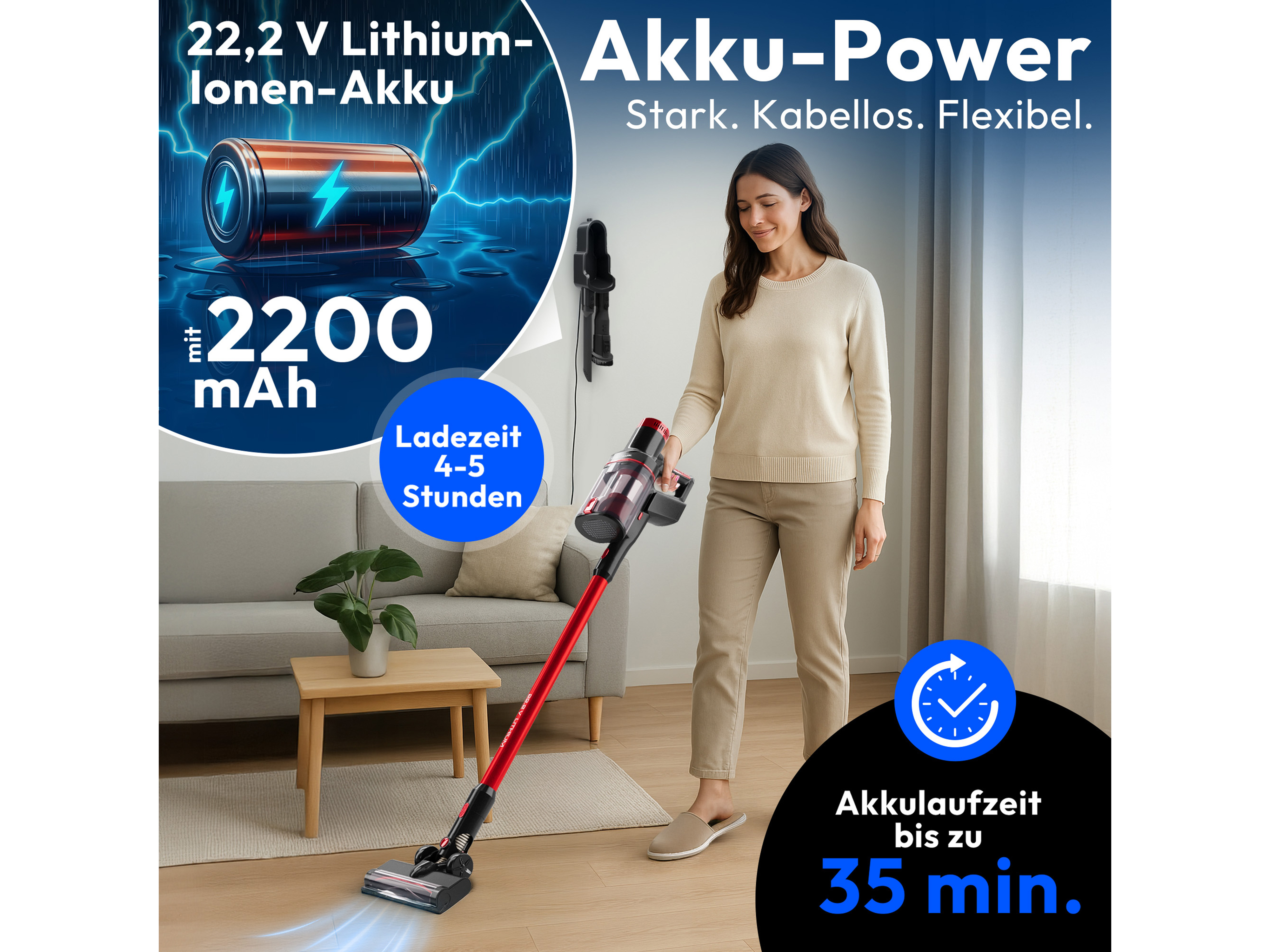 PROFI CARE Akku Staubsauger PC-BS 3136 A, anthrazit-rot, 2200 mAh, 22,2V PROFICARE Akku Staubsauger PC-BS 3136 A, anthrazit-rot, 2200 mAh, 22,2V