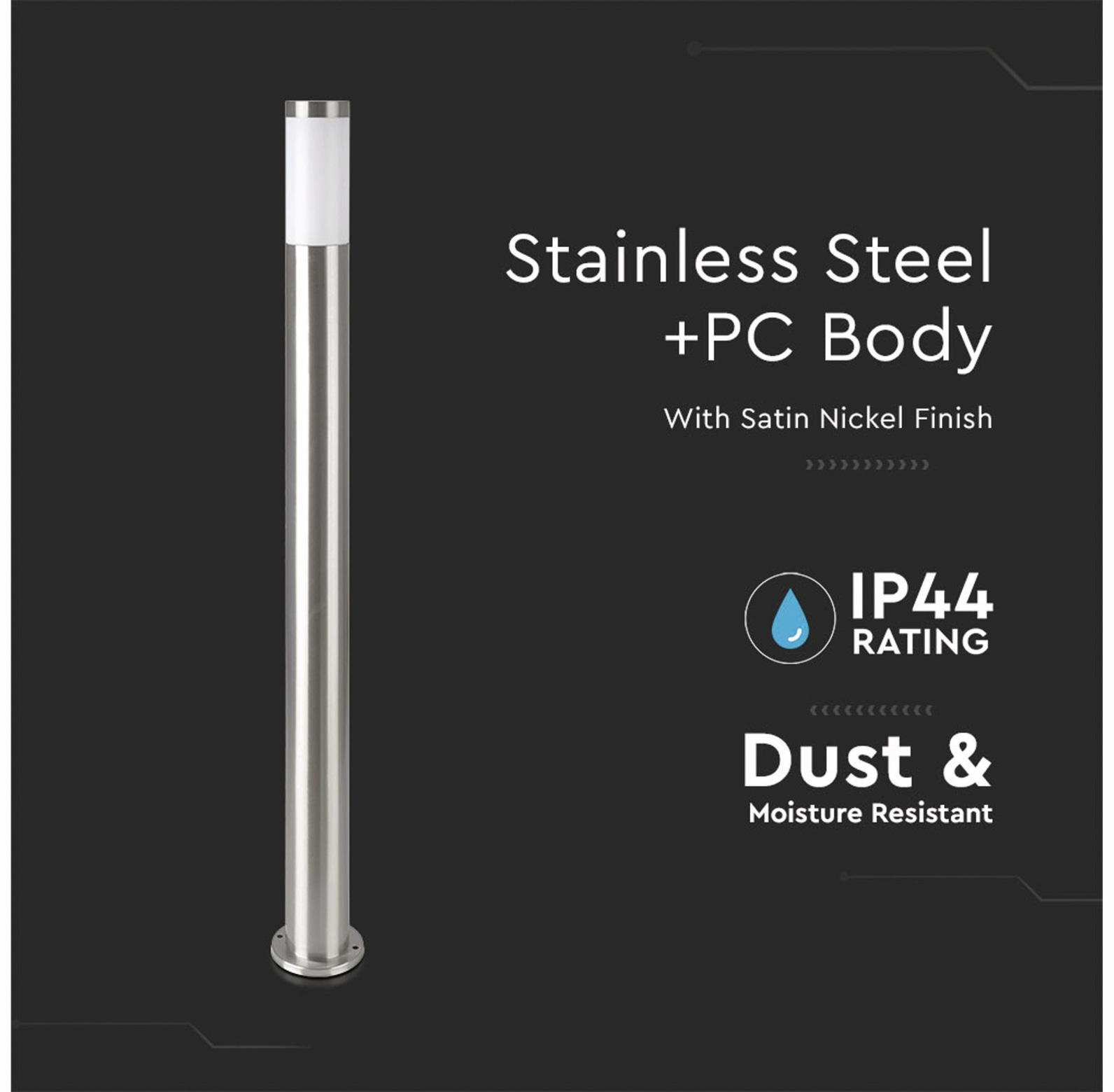 V-TAC Poller-Außenleuchte VT-838, IP44, E27, Edelstahl, 1100mm, VT-8962, Nickel-satiniert