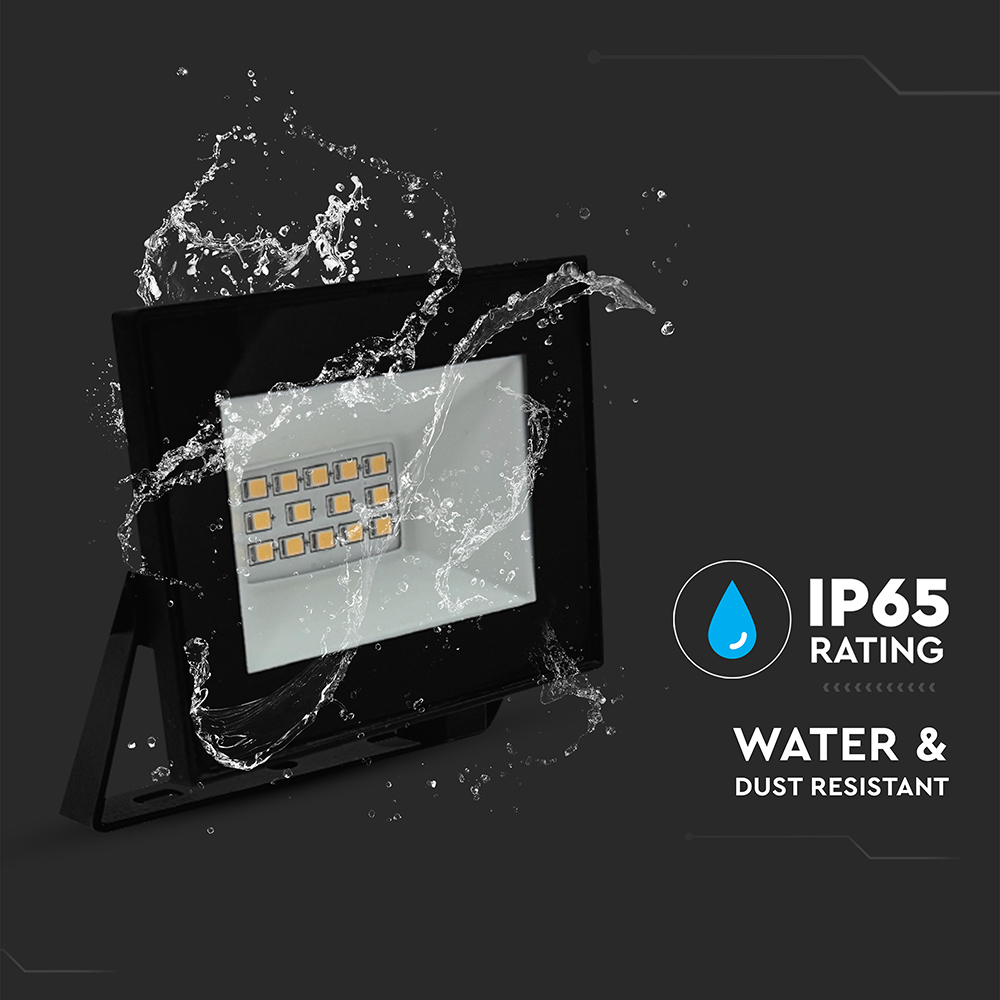 V-TAC LED-Fluter, VT-44012, 10 W, 6500K, EEK: F, 730 lm, kaltweiß, IP65, schwarz
