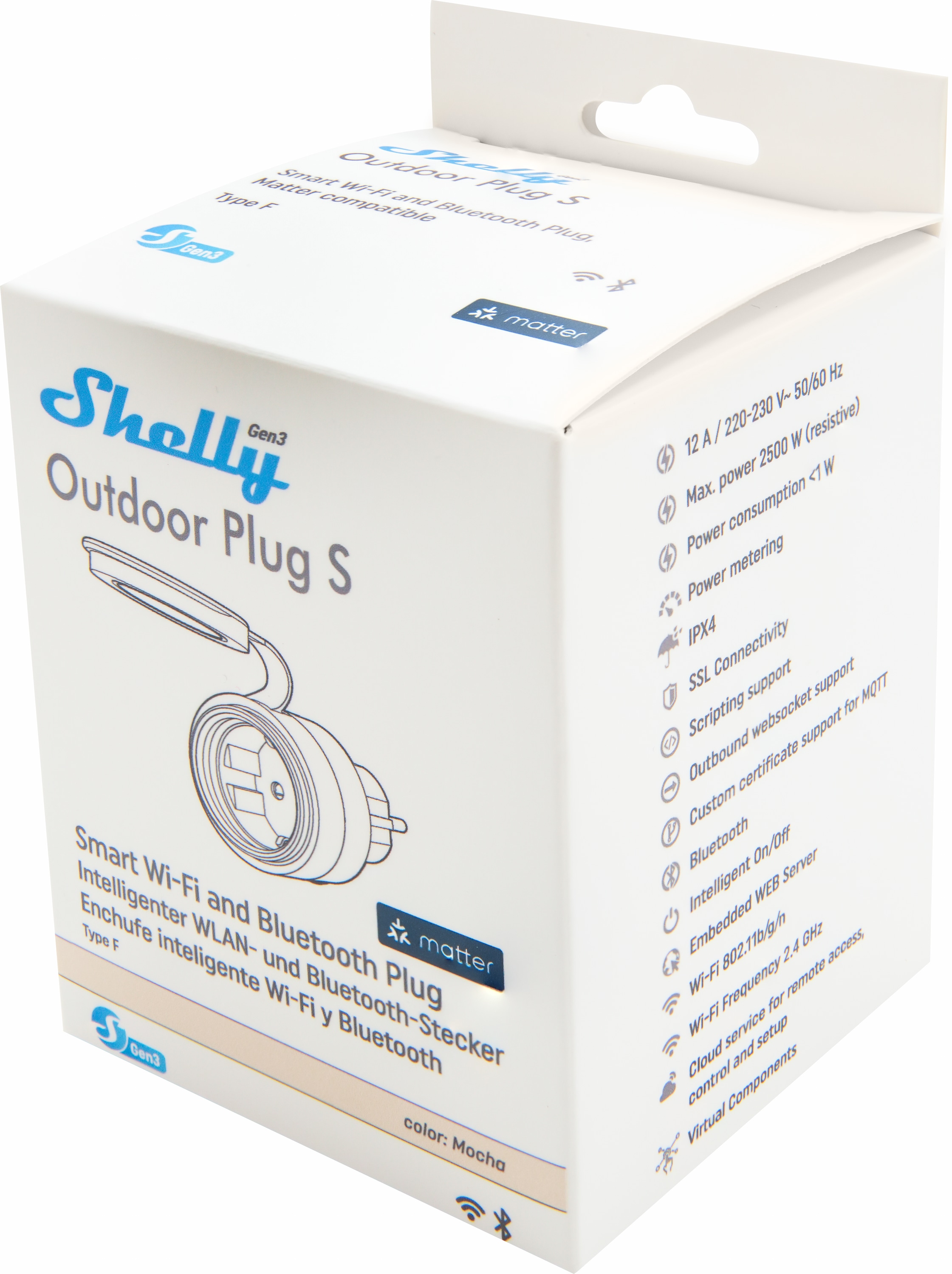 SHELLY WLAN-Steckdose Plug S Gen3, Outdoor, Matter, 2 Stück