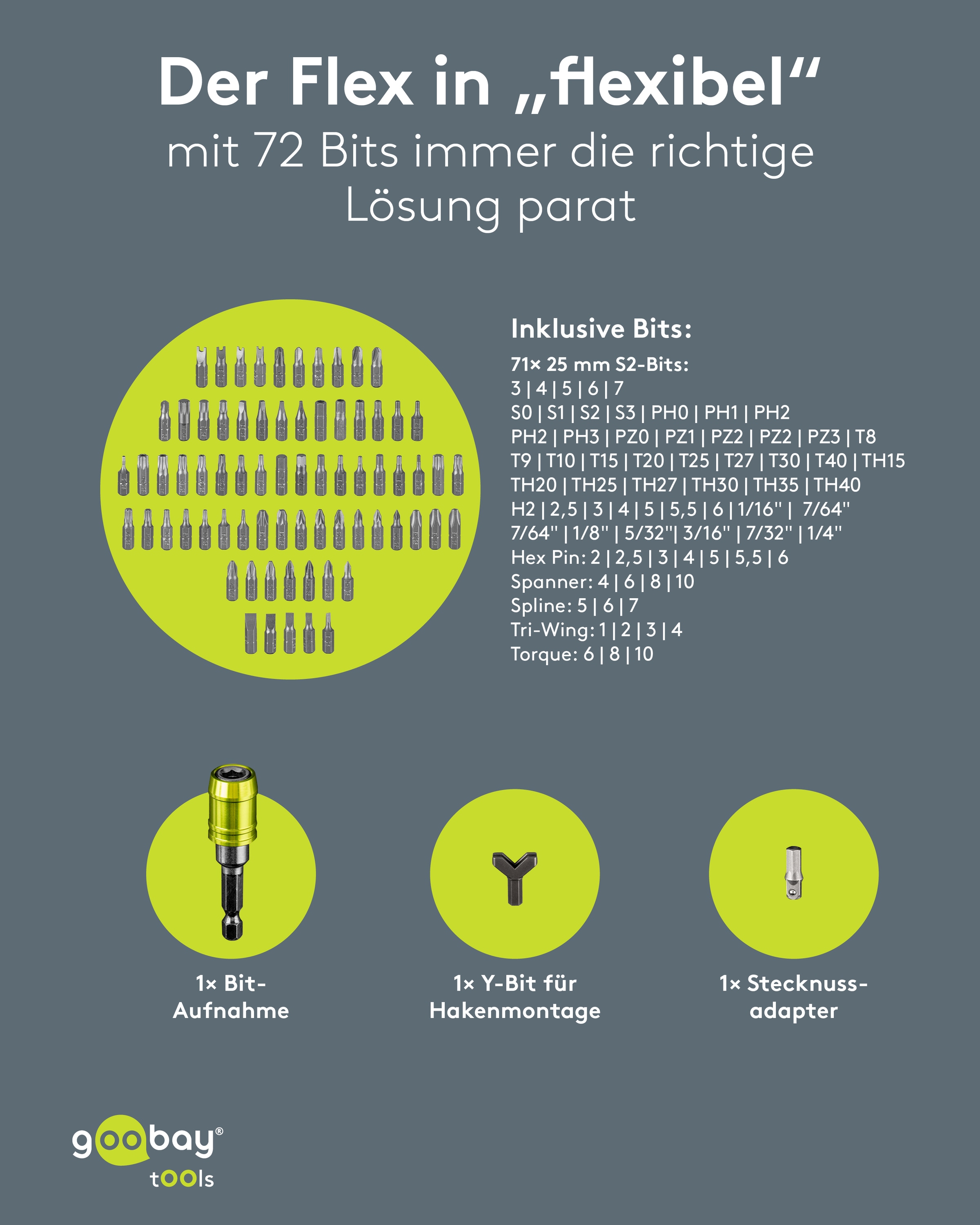 GOOBAY TOOLS Bithalter-Set, 77843, mit 72-tlg. Bitsatz
