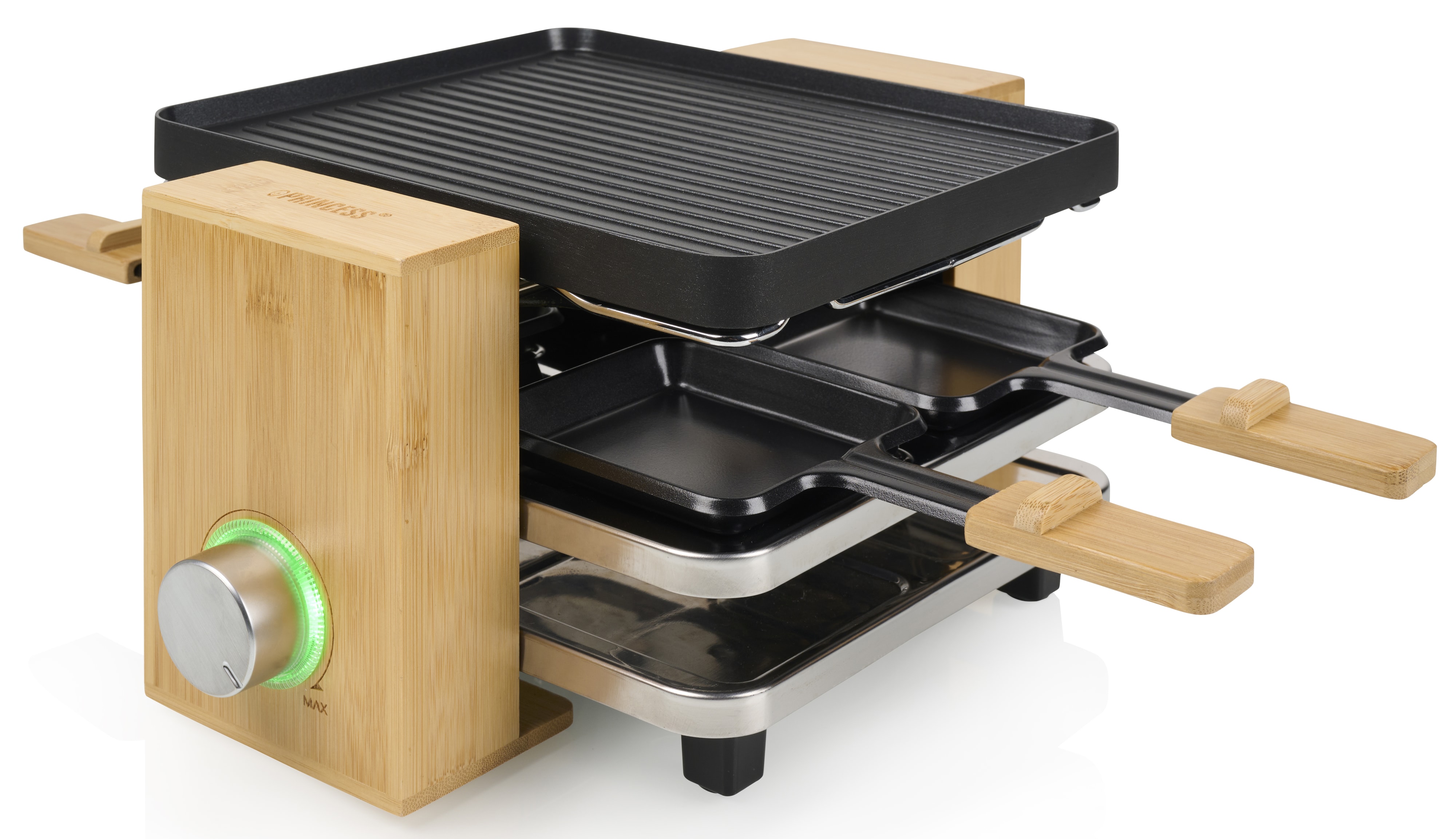 PRINCESS Raclette Pure 4, 800 W, Bambusgehäuse, 4 Pfännchen PRINCESS Raclette Pure 4, 800 W, Bambusgehäuse, 4 Pfännchen