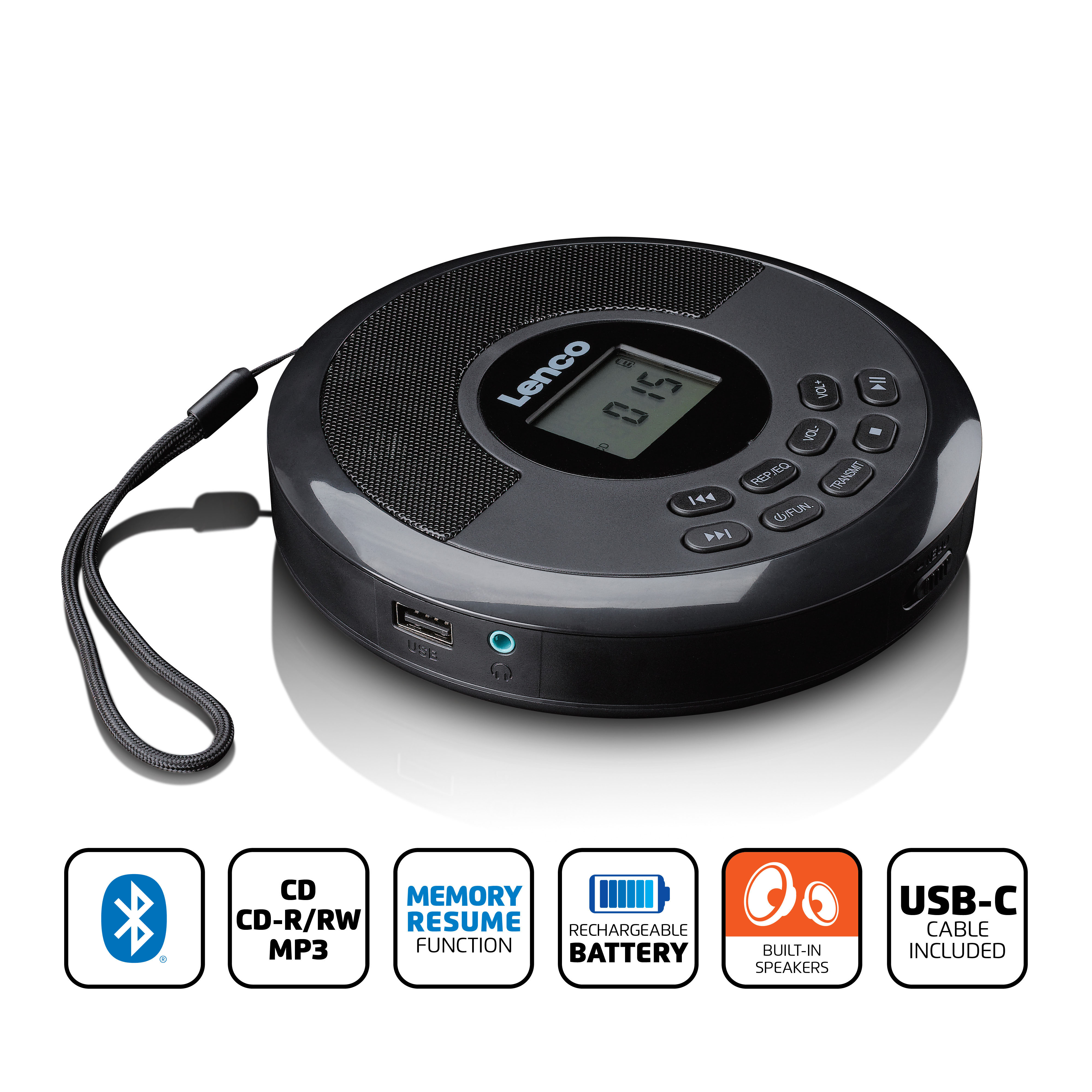 LENCO UKW Radio, tragbar, CD-Player, USB-Wiedergabe, schwarz