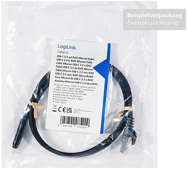 LOGILINK USB-C Ethernet-Kabel CAT6 CU0410 USB-C 3.2 auf RJ 45 1m LOGILINK USB-C Ethernet-Kabel CAT6 CU0410 USB-C 3.2 auf RJ 45 1m