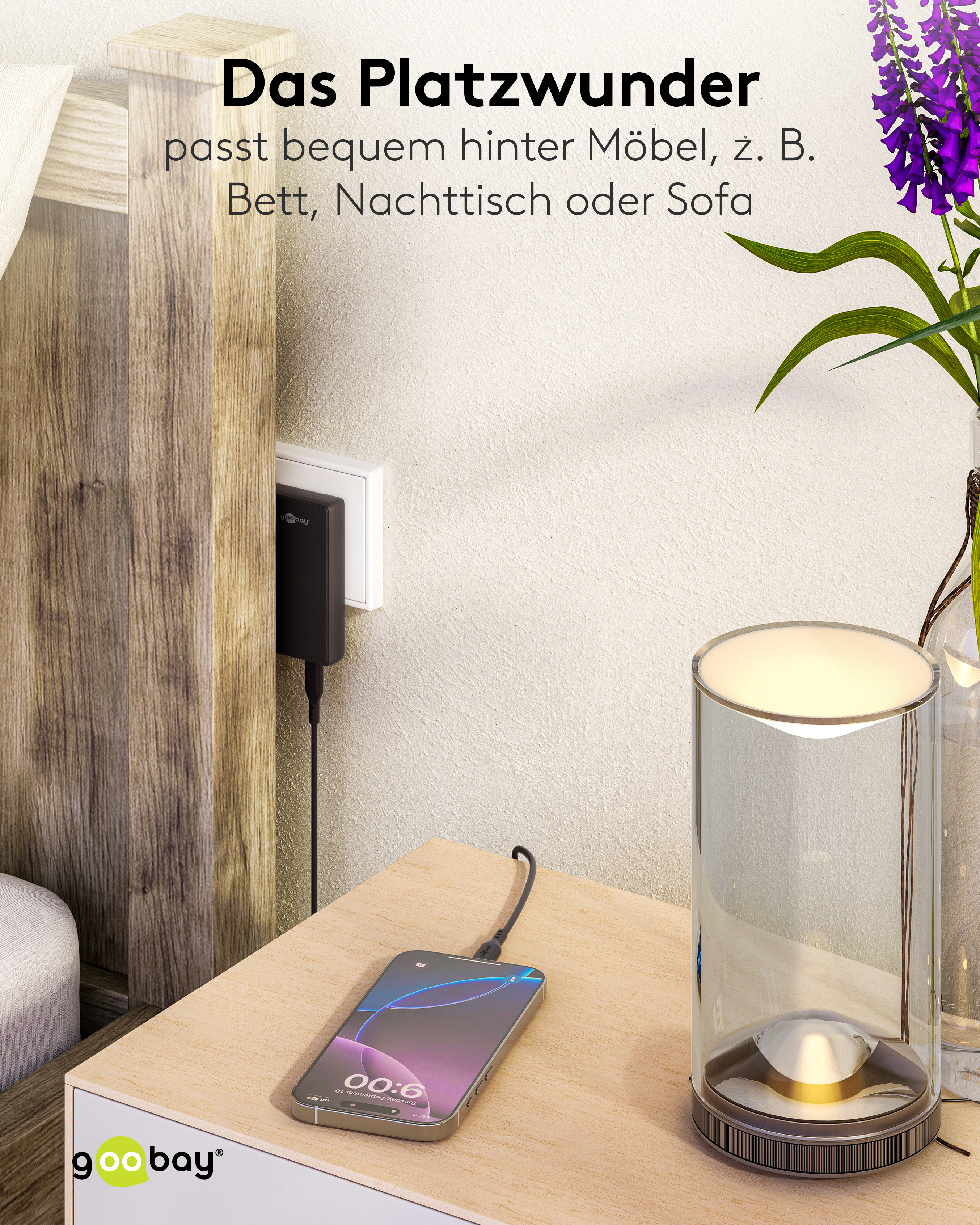 GOOBAY Dual-Schnellladegerät, 45W, 2x USB-C, 90° abgewickelt, flach, weiß