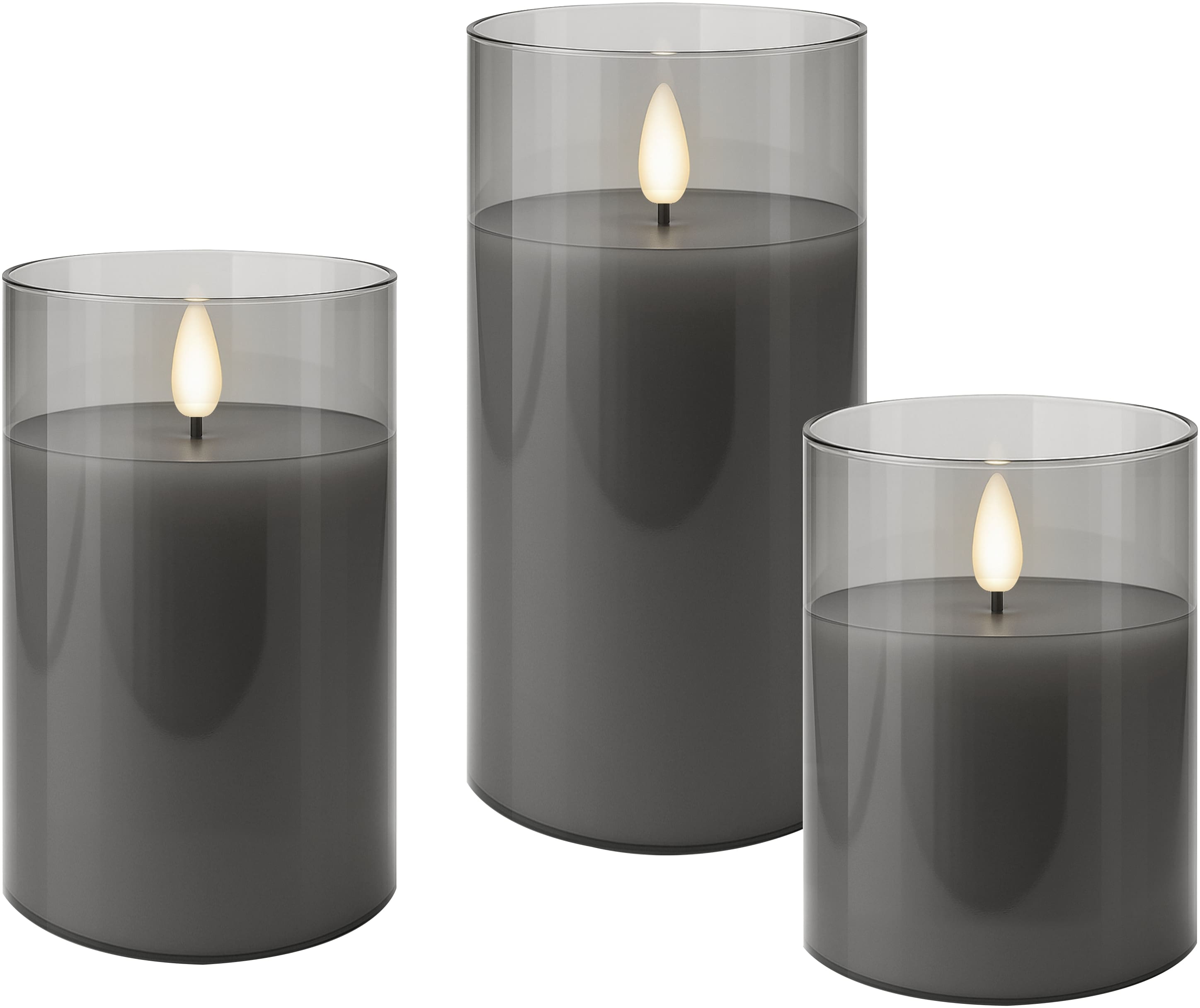 GOOBAY LED-Echtwachskerze, Glas, Timerfunktion, 3 Stück, warmweiß, gold