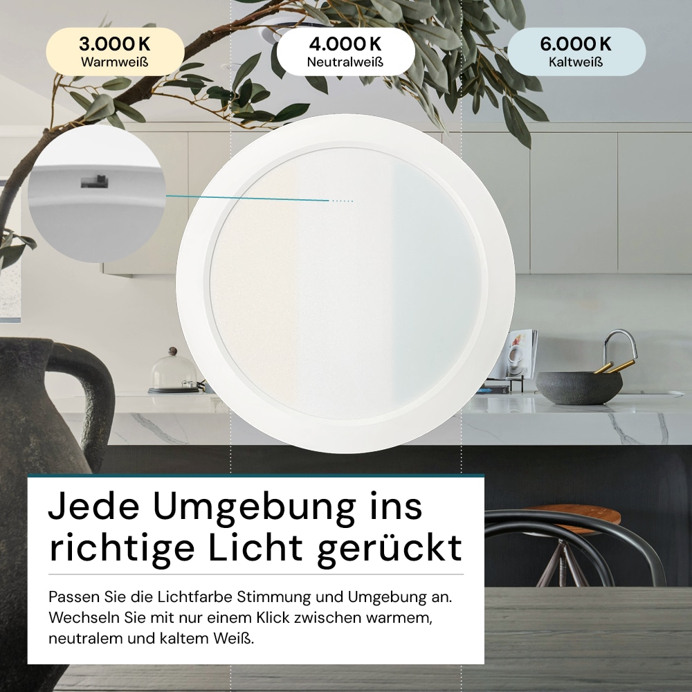LUXULA LED-Deckenleuchte, 18W, EEK: F, 1800lm, CCT, IP44, rund, weiß