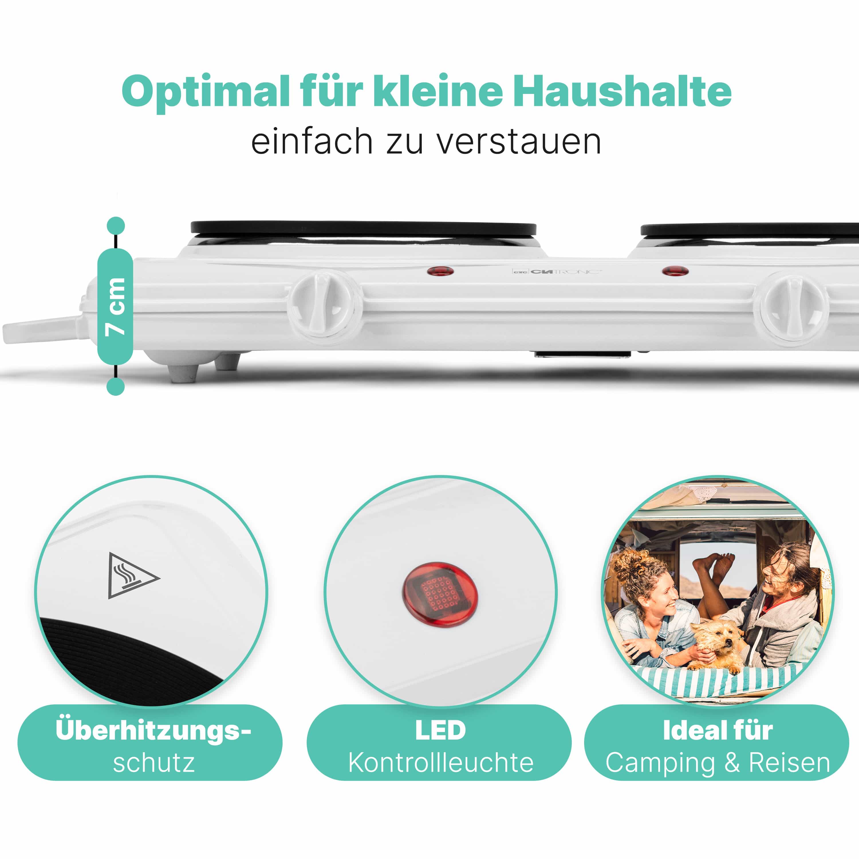 CLATRONIC Doppelkochplatte DKP 3583, 1x Ø180mm, 1500W, 1x Ø150mm, 1000W, weiß CLATRONIC Doppelkochplatte DKP 3583, 1x Ø180mm, 1500W, 1x Ø150mm, 1000W, weiß