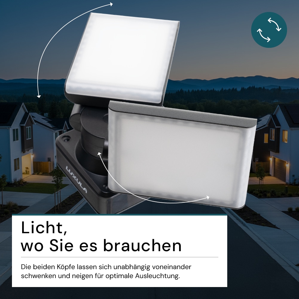 LUXULA LED-Fluter LX400190, 2-köpfig, 2x 15 W, 3200 lm, 4000 K, schwarz
