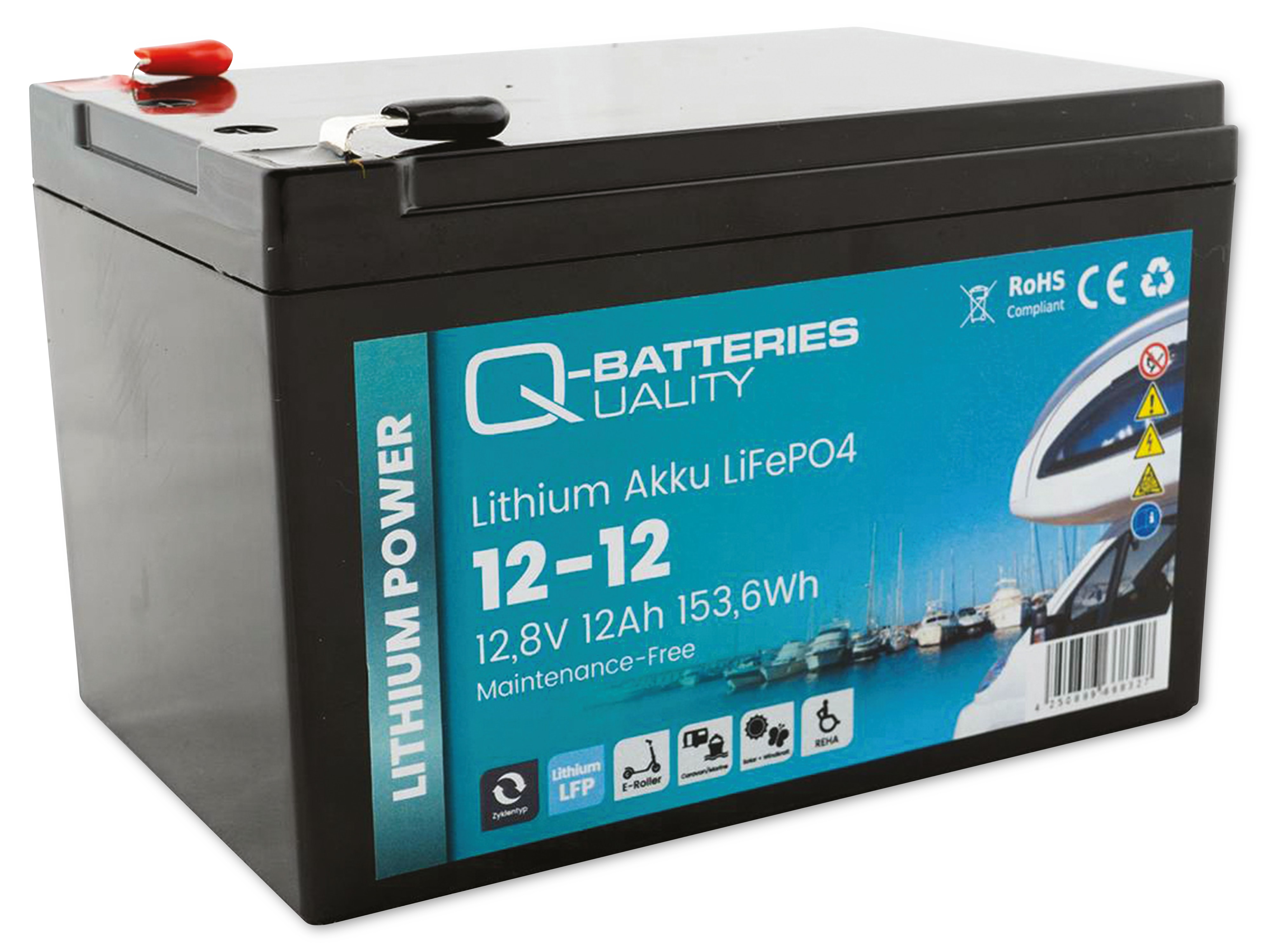 Q-BATTERIES Lithium Akku 12-12 12,8V, 12Ah, 153,6Wh LiFePO4 Batterie