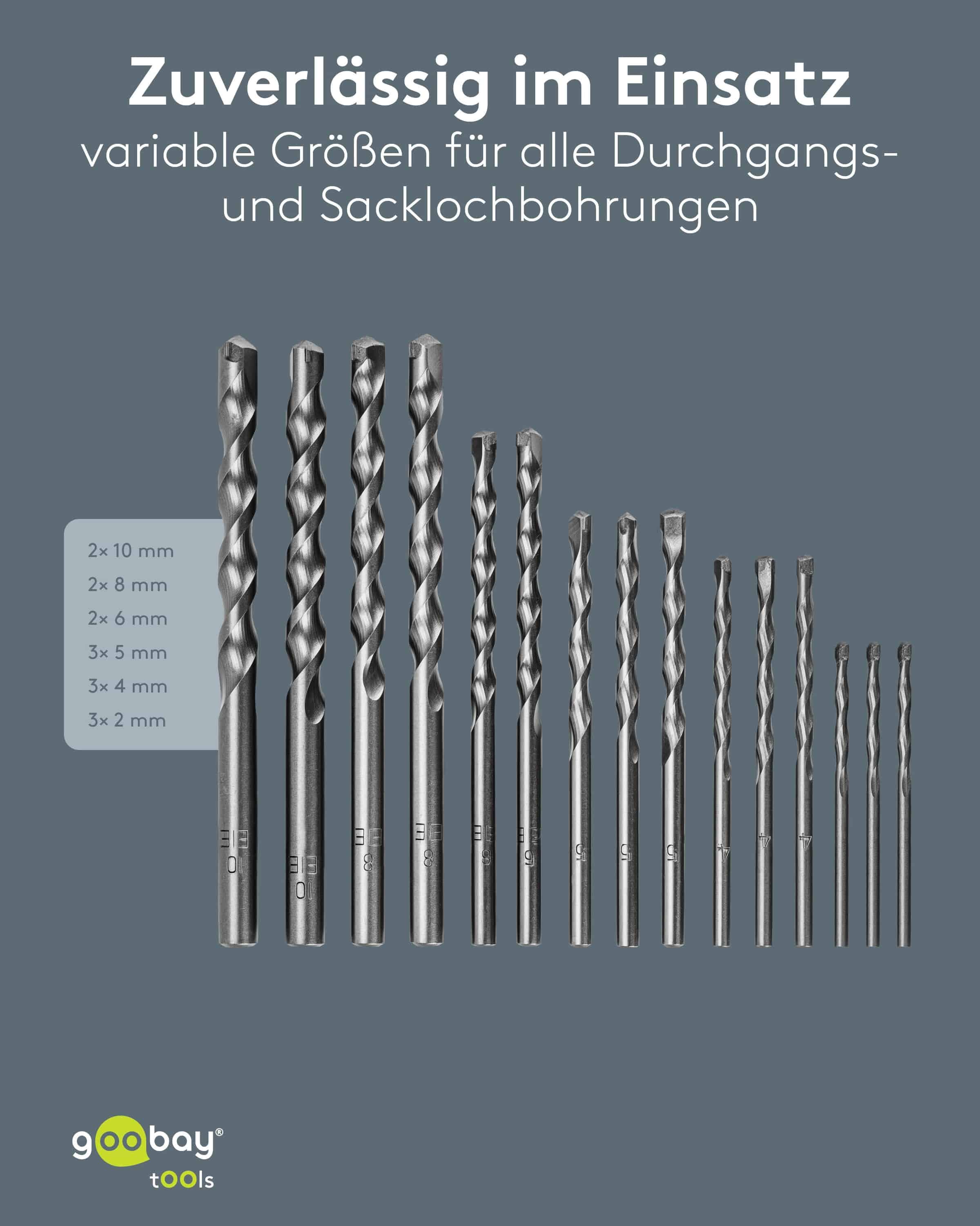 GOOBAY TOOLS Steinbohrer-Set, 77849, 3-10 mm, 15-teilig GOOBAY TOOLS Steinbohrer-Set, 77849, 3-10 mm, 15-teilig