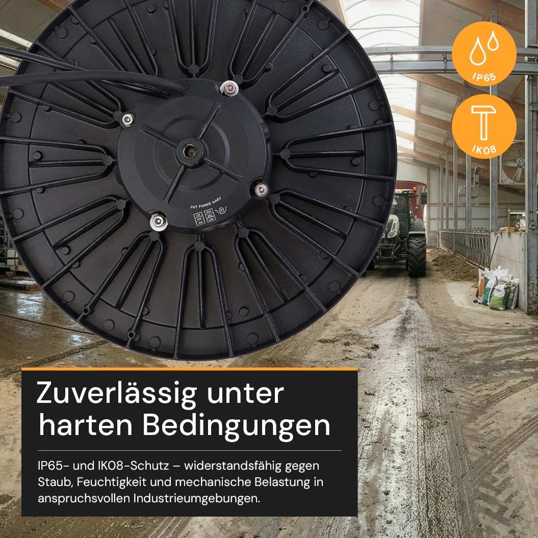 ENOVALITE LED-HighBay-Leuchte, UFO, 120...200 W, CCT, EEK: C, 19200...32000 lm, dimmbar, schwarz