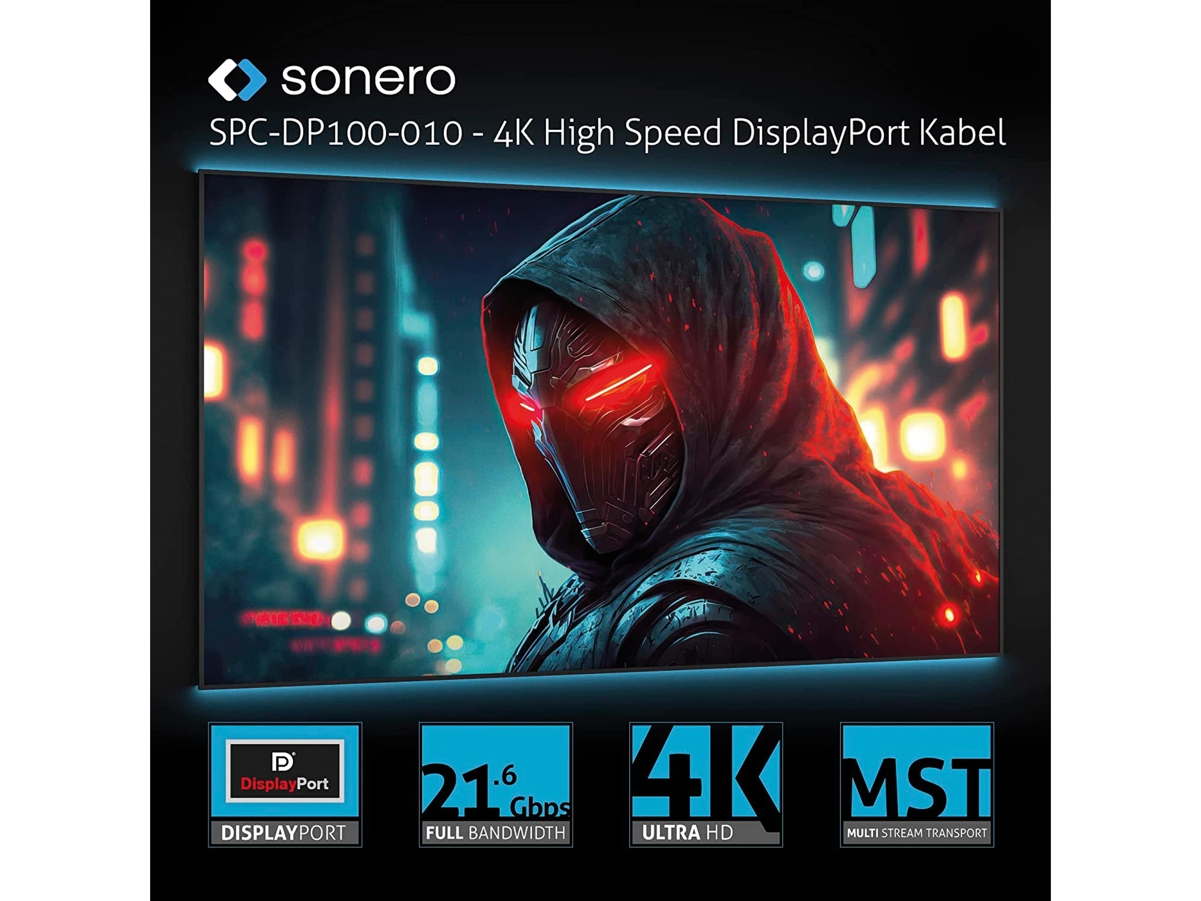 SONERO DisplayPort-Kabel, Stecker/Stecker, 4K60, grau/schwarz, 1 m SONERO DisplayPort-Kabel, Stecker/Stecker, 4K60, grau/schwarz, 1 m