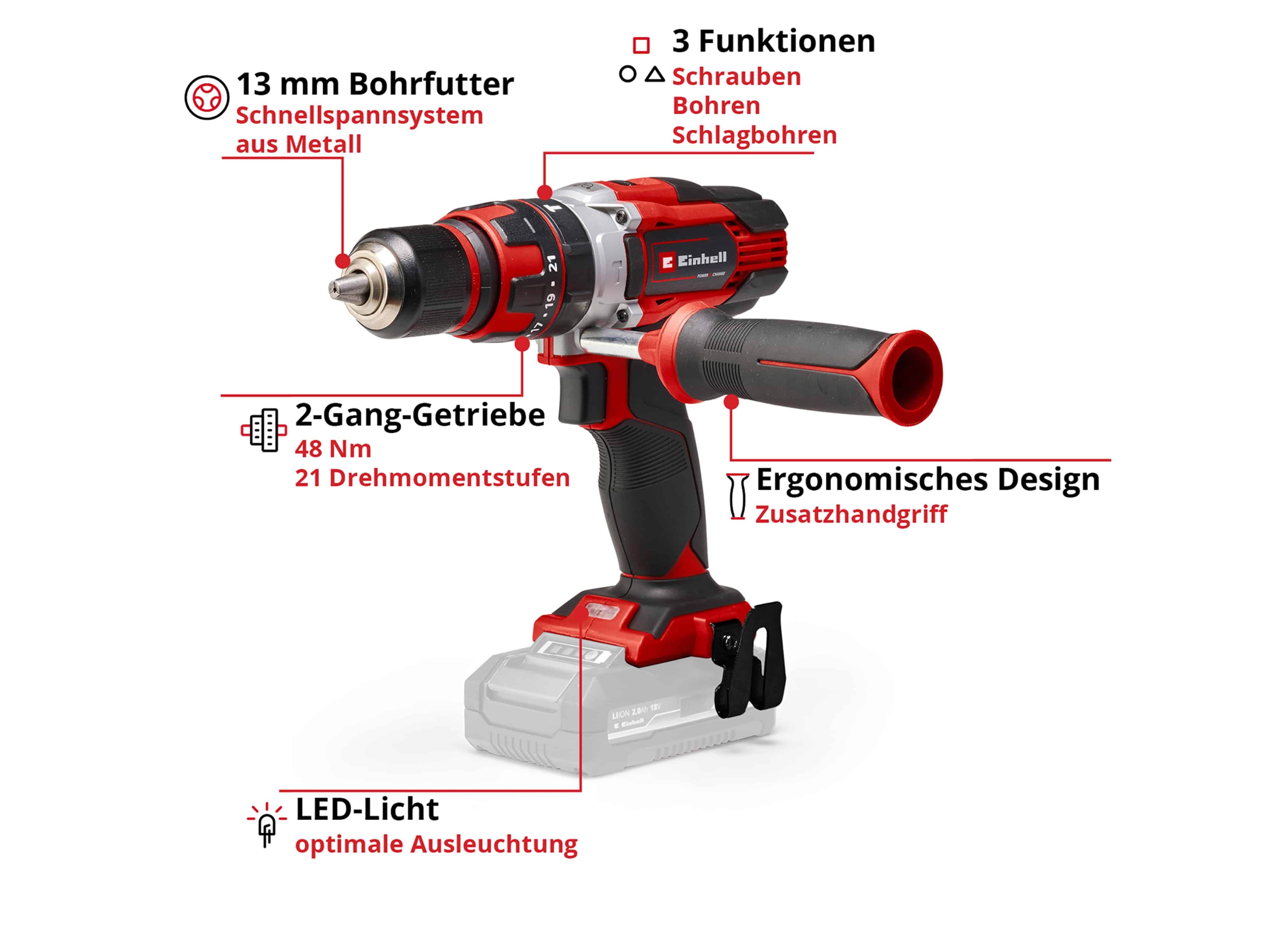 EINHELL Akku-Schlagbohrschrauber TE-CD 18/48 Li-i Solo