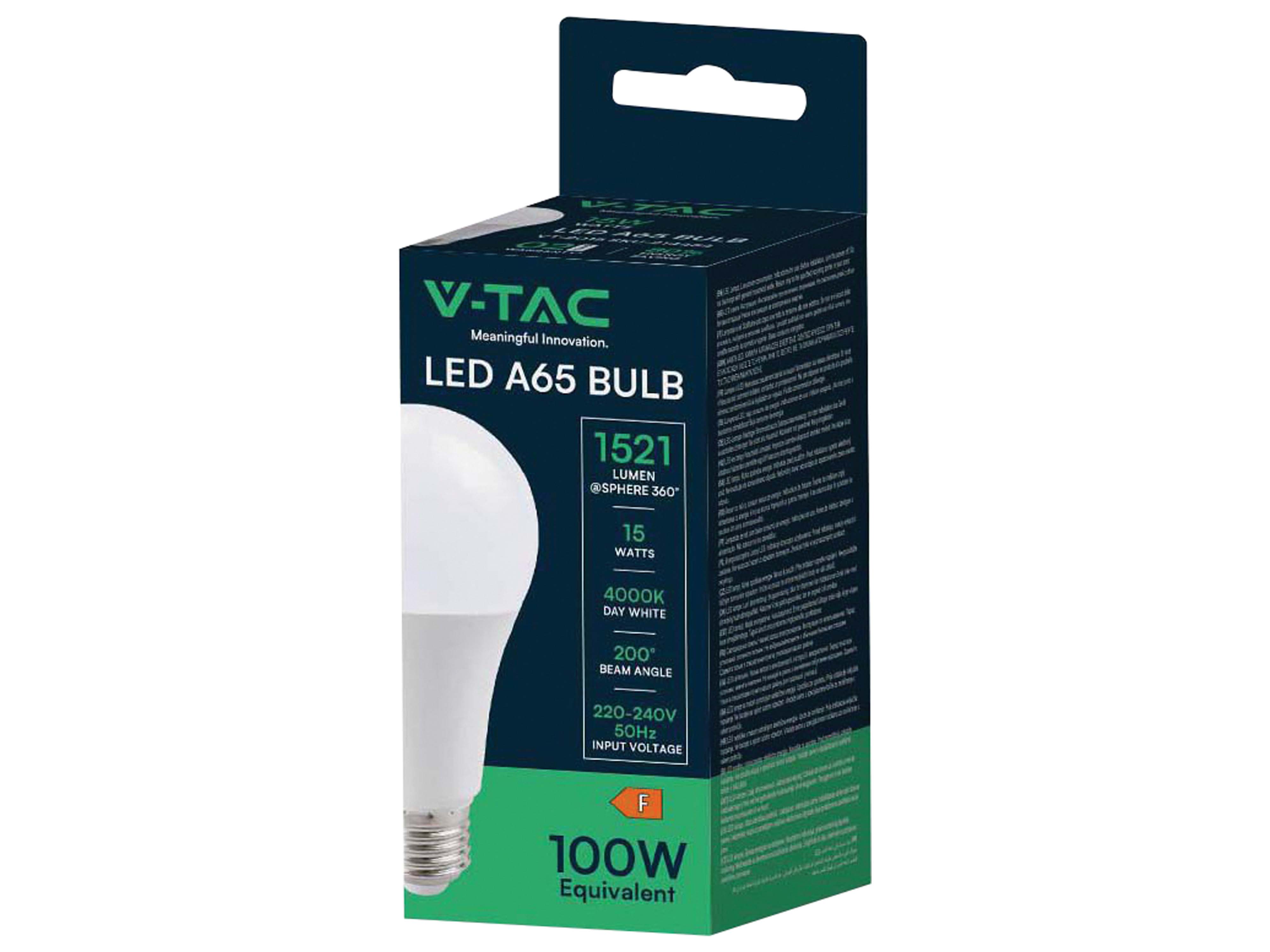 V-TAC LED-Lampe, Tropfenform, E27, EEK: F, 15W, 1521lm, 4000K, 10 Stück V-TAC LED-Lampe, Tropfenform, E27, EEK: F, 15W, 1521lm, 4000K, 10 Stück