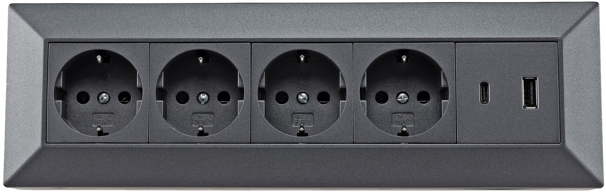 CHILITEC Steckdosenblock 23791, 4-fach, USB-A+C, 250V/16A, anthrazit CHILITEC Steckdosenblock 23791, 4-fach, USB-A+C, 250V/16A, anthrazit
