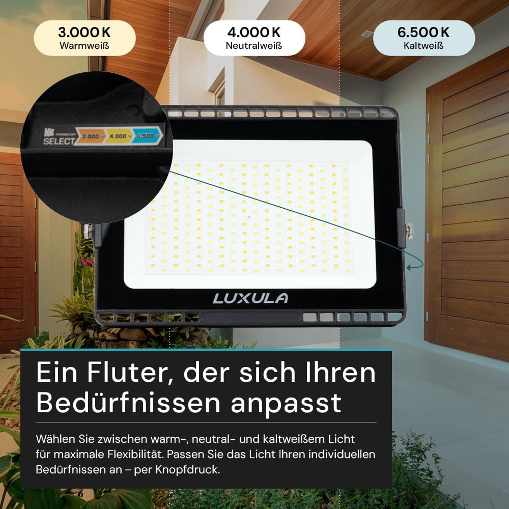 LUXULA LED-Fluter, EEK: F, 100W, 10000lm, CCT, schwarz LUXULA LED-Fluter, EEK: F, 100W, 10000lm, CCT, schwarz