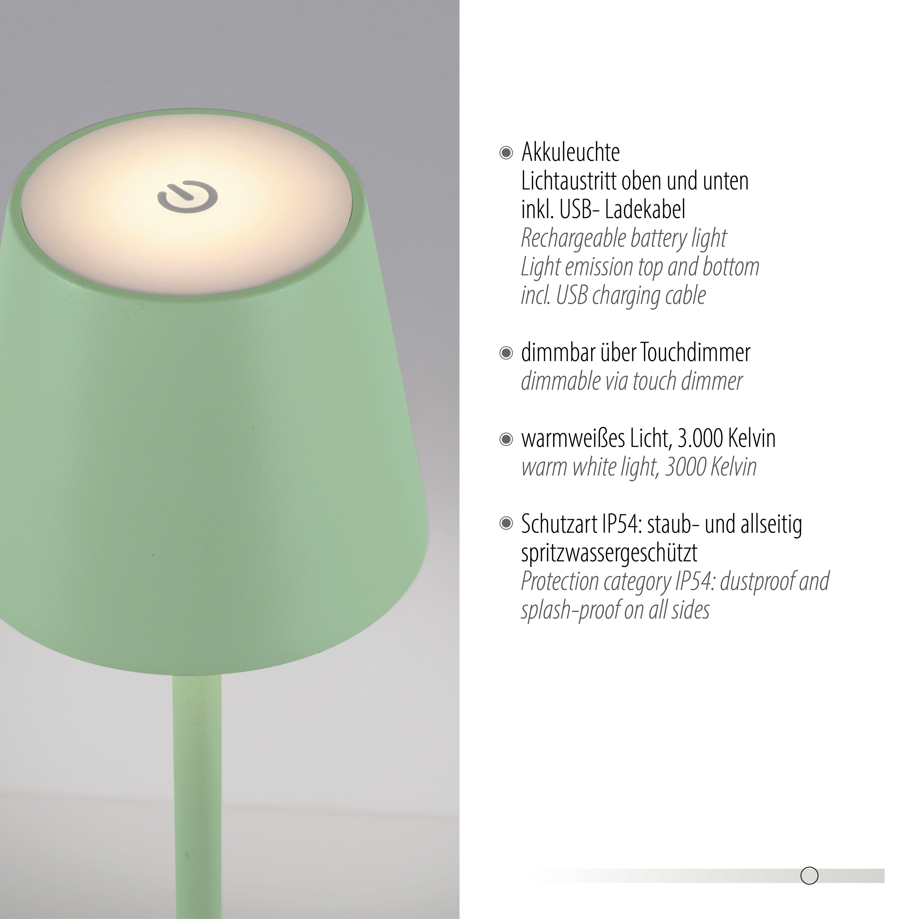 JUST LIGHT LED-Akku-Tischleuchte 19250-43 grün, 2,5 W, 320 lm, 3000 K, IP54 JUST LIGHT LED-Akku-Tischleuchte 19250-43 grün, 2,5 W, 320 lm, 3000 K, IP54