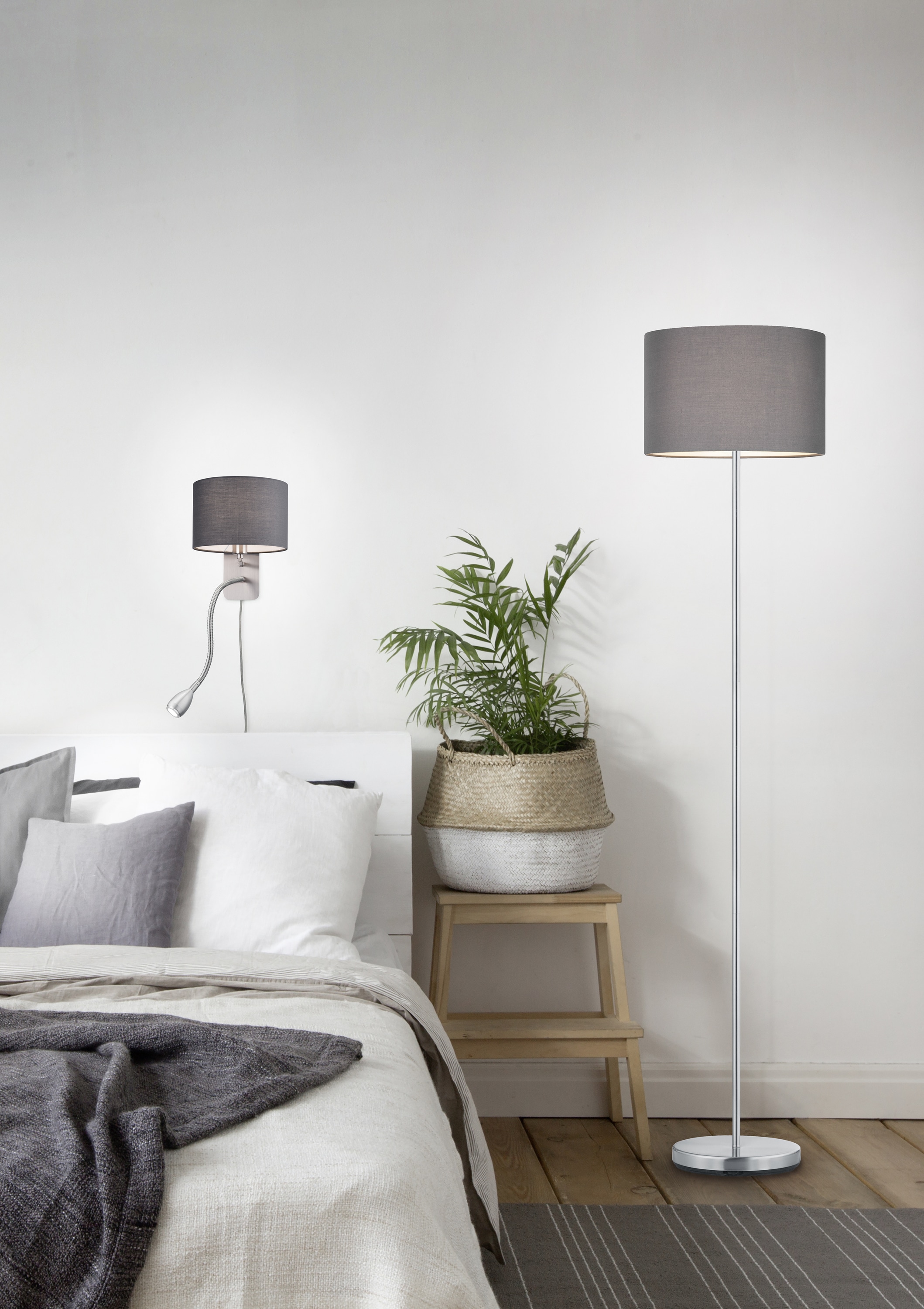 TRIO Wandleuchte Hotel 271170211 Nickel matt, Schirm grau, 1 x 3,1W LED, 310 lm, 3000K, 1 x E14