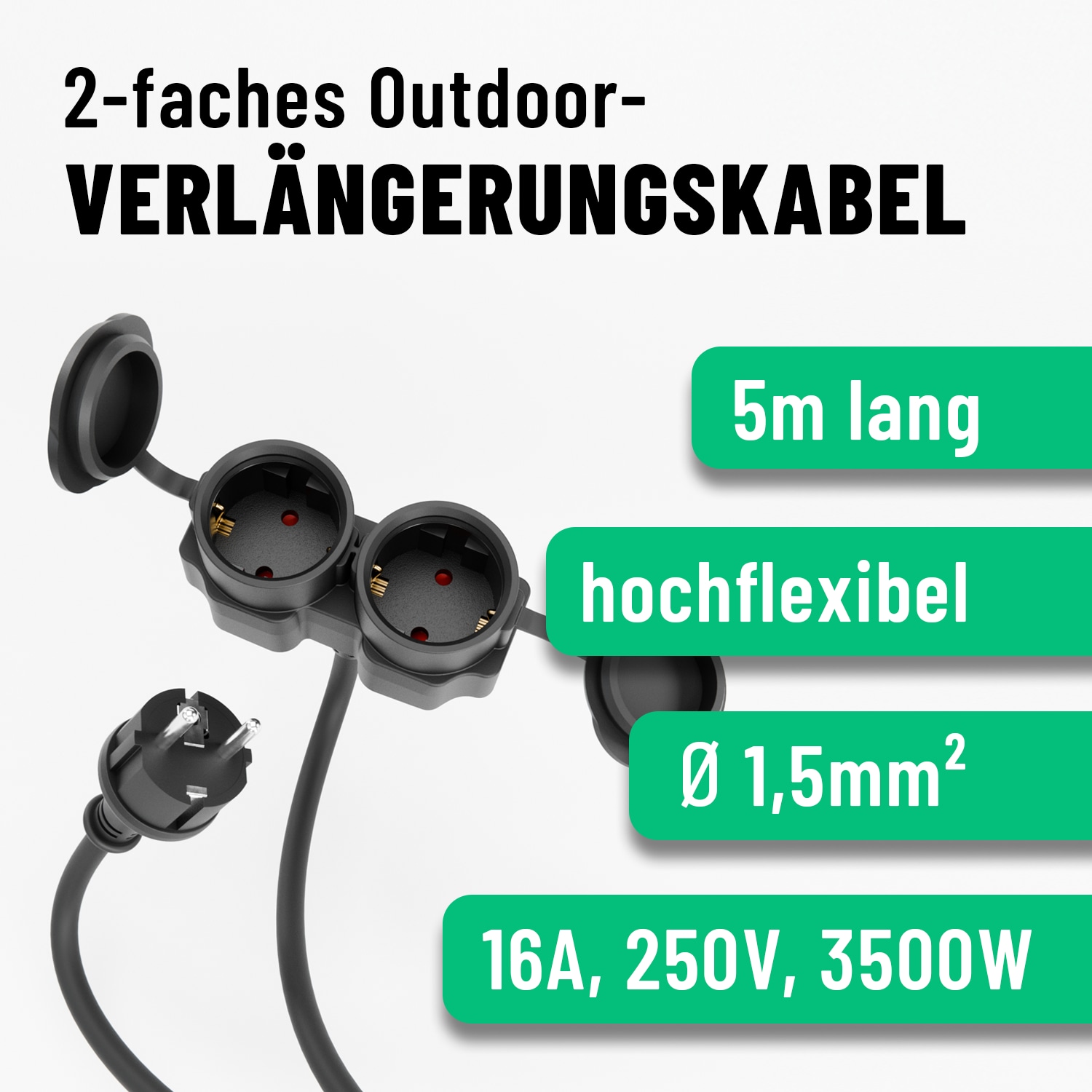 ABSINA Verlängerungskabel 151230, 2-Fach, 5 m ABSINA Verlängerungskabel 151230, 2-Fach, 5 m