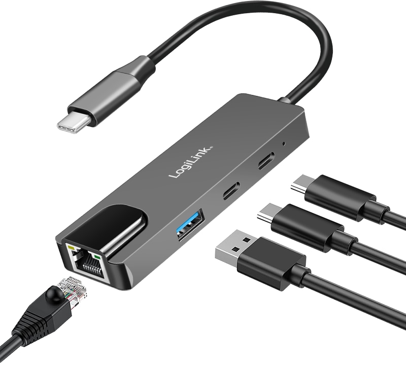 LOGILINK USB-C Hub UA0432 3Port 2,5G Gigabit Ethernet-Adapter