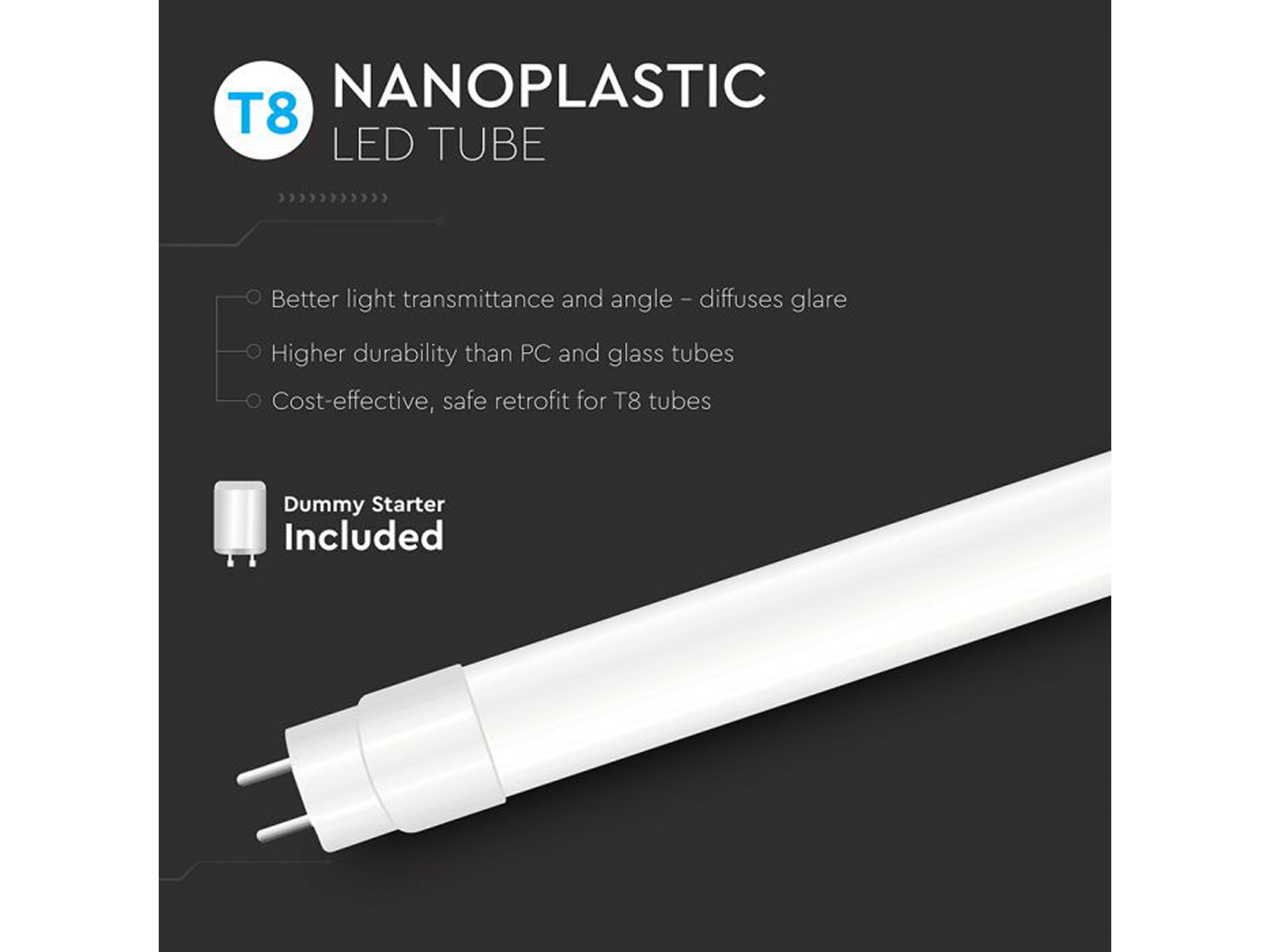 V-TAC LED-Röhre VT-151, 20W, 4000K, EEK: F, 2100lm, neutralweiß, IP20, 150 cm