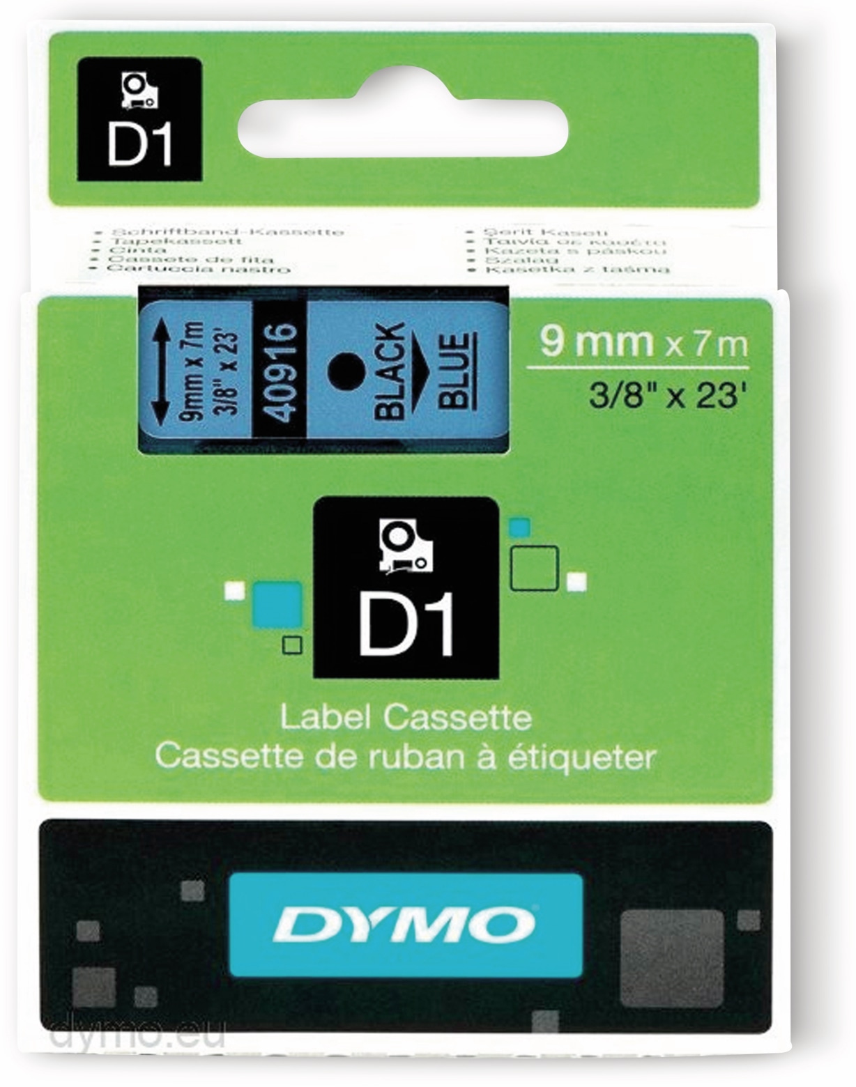 DYMO Beschriftungsband D1 für LabelManager, schwarz auf blau, Standard, 9 mm