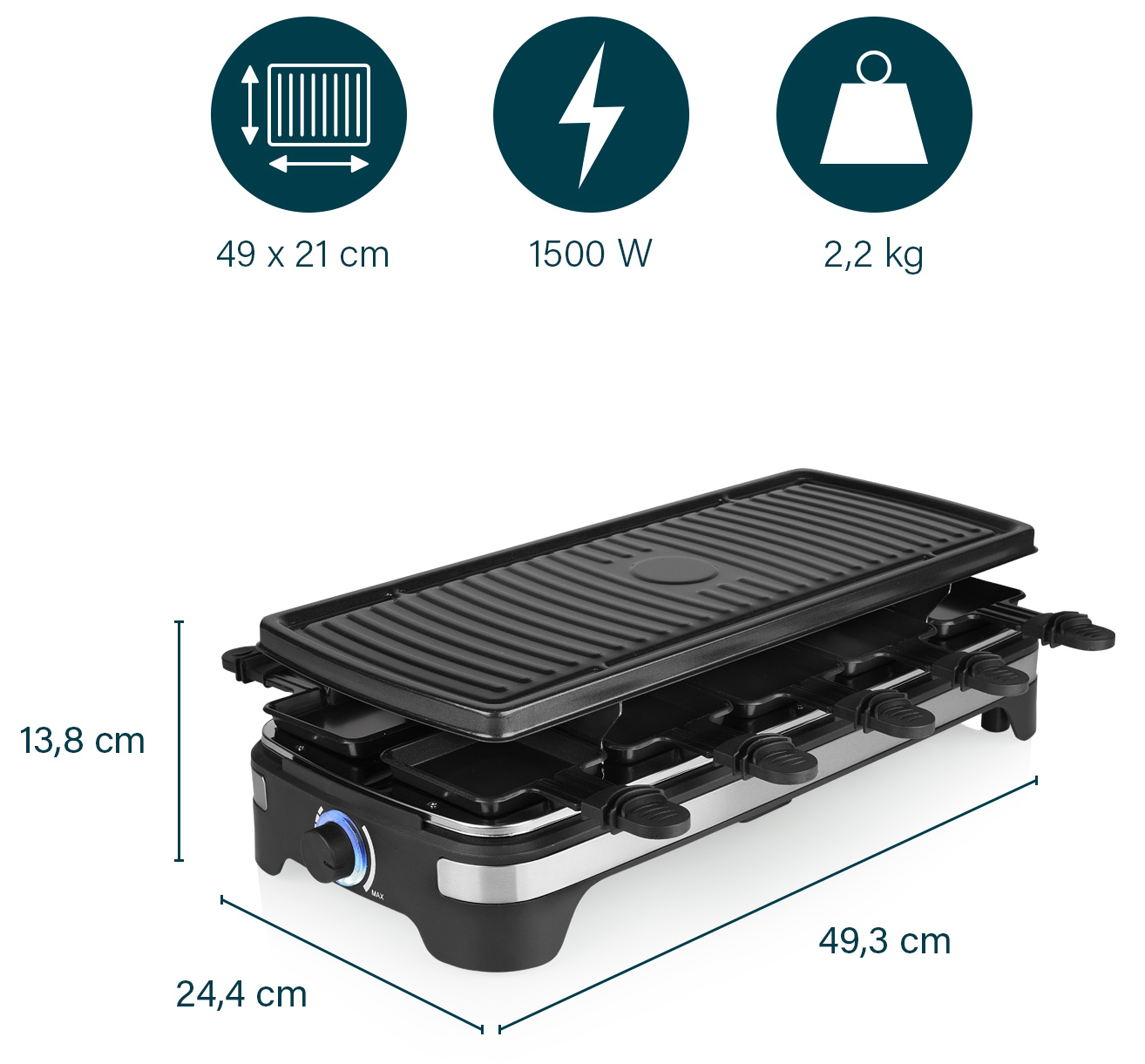 PRINCESS Raclette 10, 1500 W, 10 Personen, regelbares Thermostat PRINCESS Raclette 10, 1500 W, 10 Personen, regelbares Thermostat