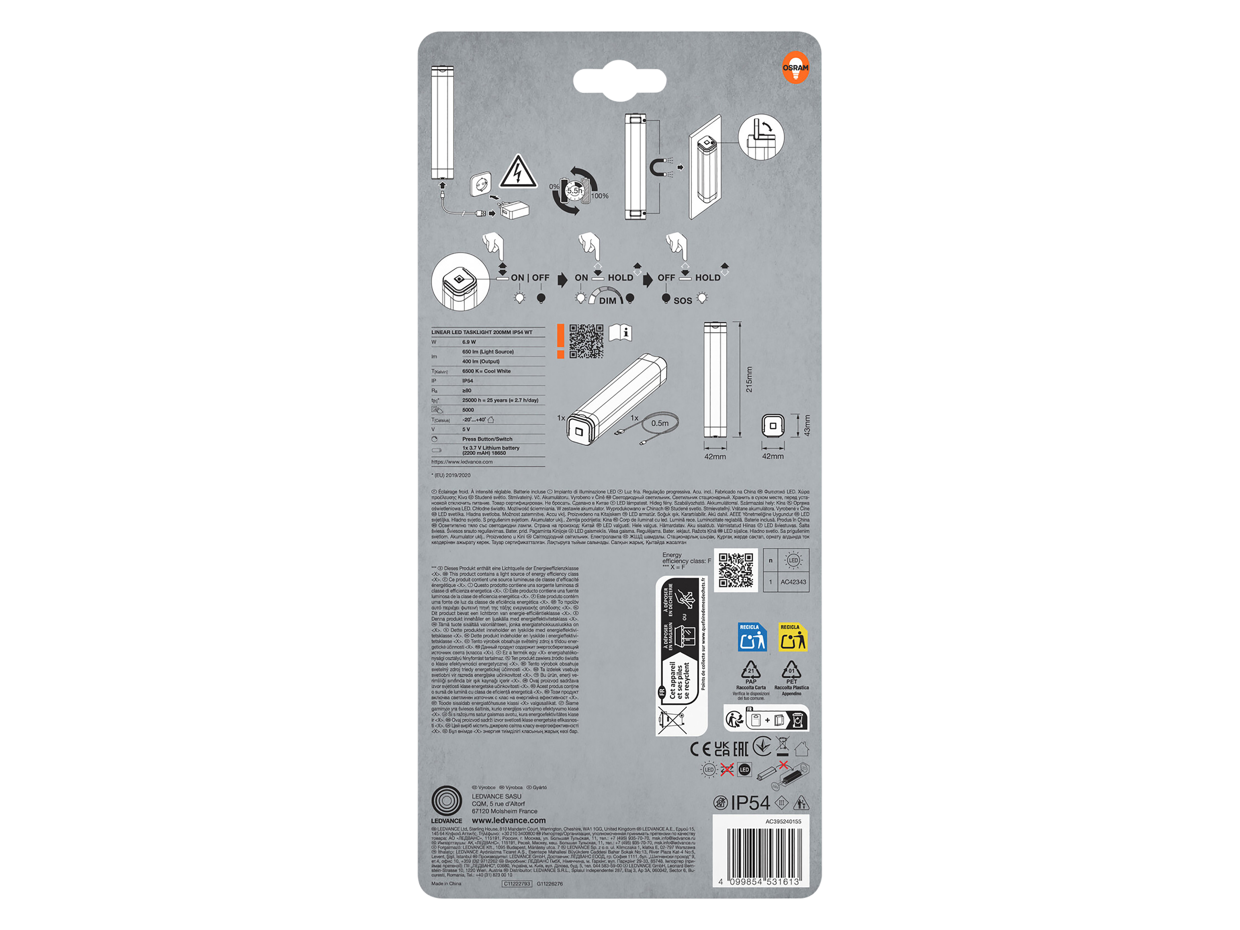 OSRAM LED-Arbeitsleuchte, 6,9W, 6500K, 400lm, kaltweiß, IP54, weiß