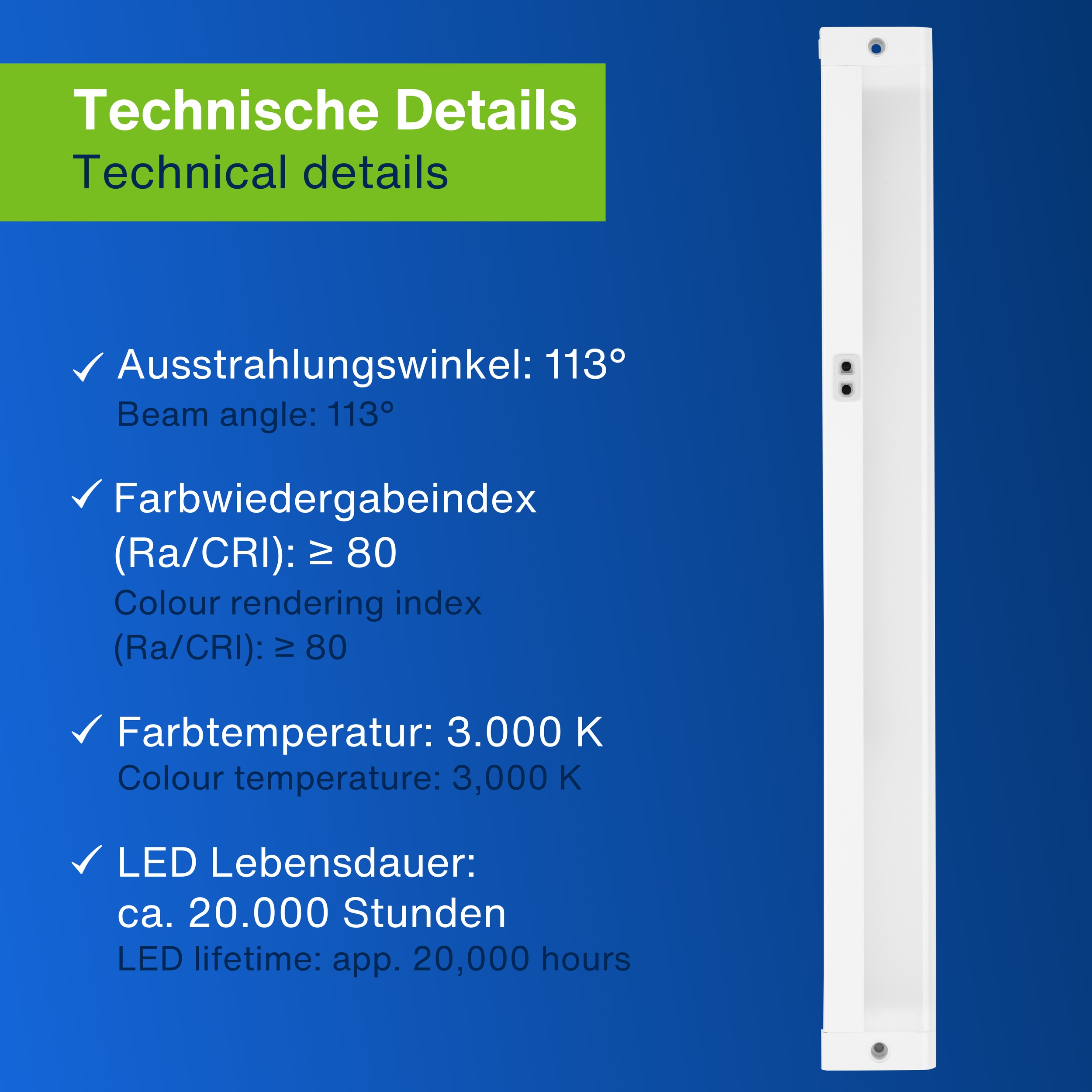 REV LED-Unterbauleuchte, 4W, 3000K, 300lm, warmweiß, IP20, 30 cm