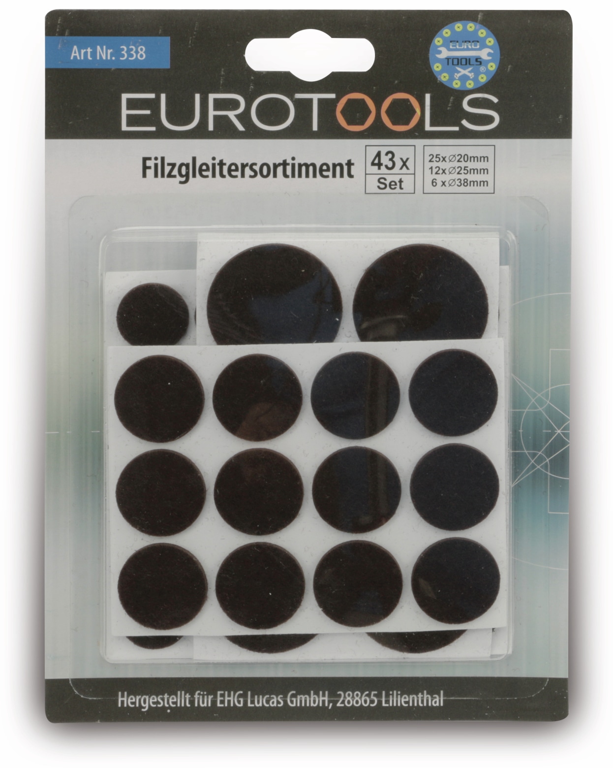 EUROTOOLS Filzgleiter-Set 338-JHHY, 43-teilig