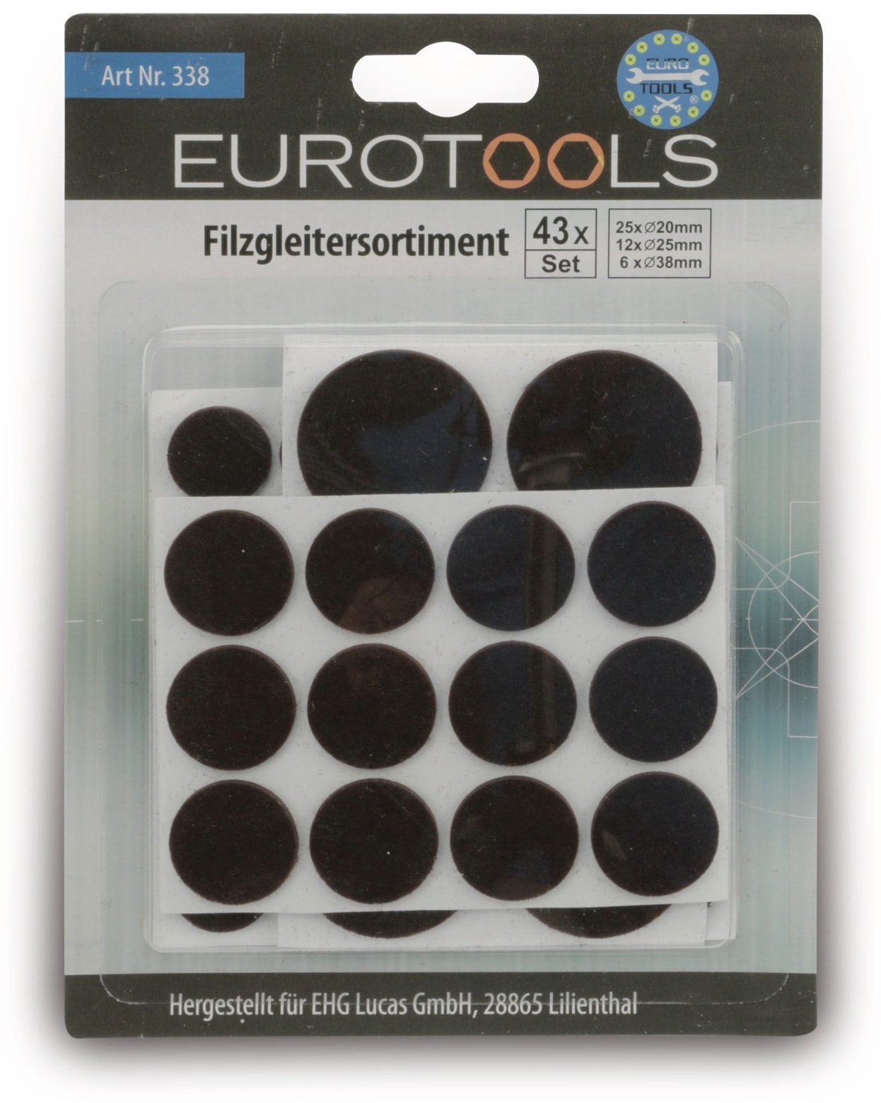 EUROTOOLS Filzgleiter-Set 338-JHHY, 43-teilig