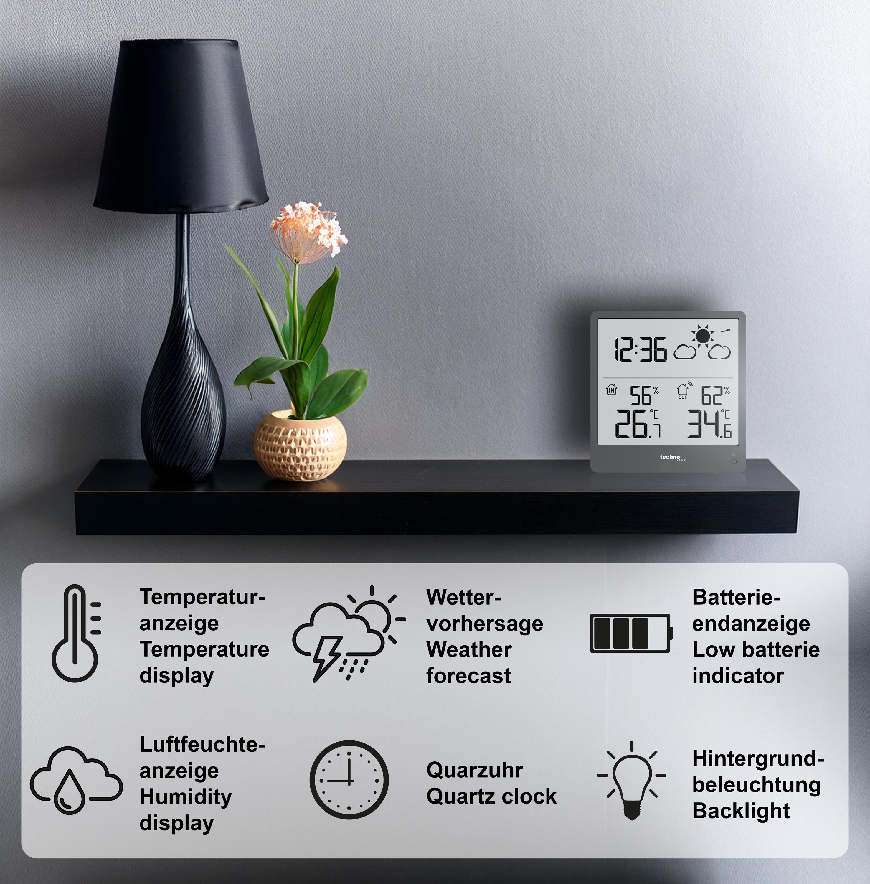 TECHNOLINE Wetterstation WS9138, extra slim, grau