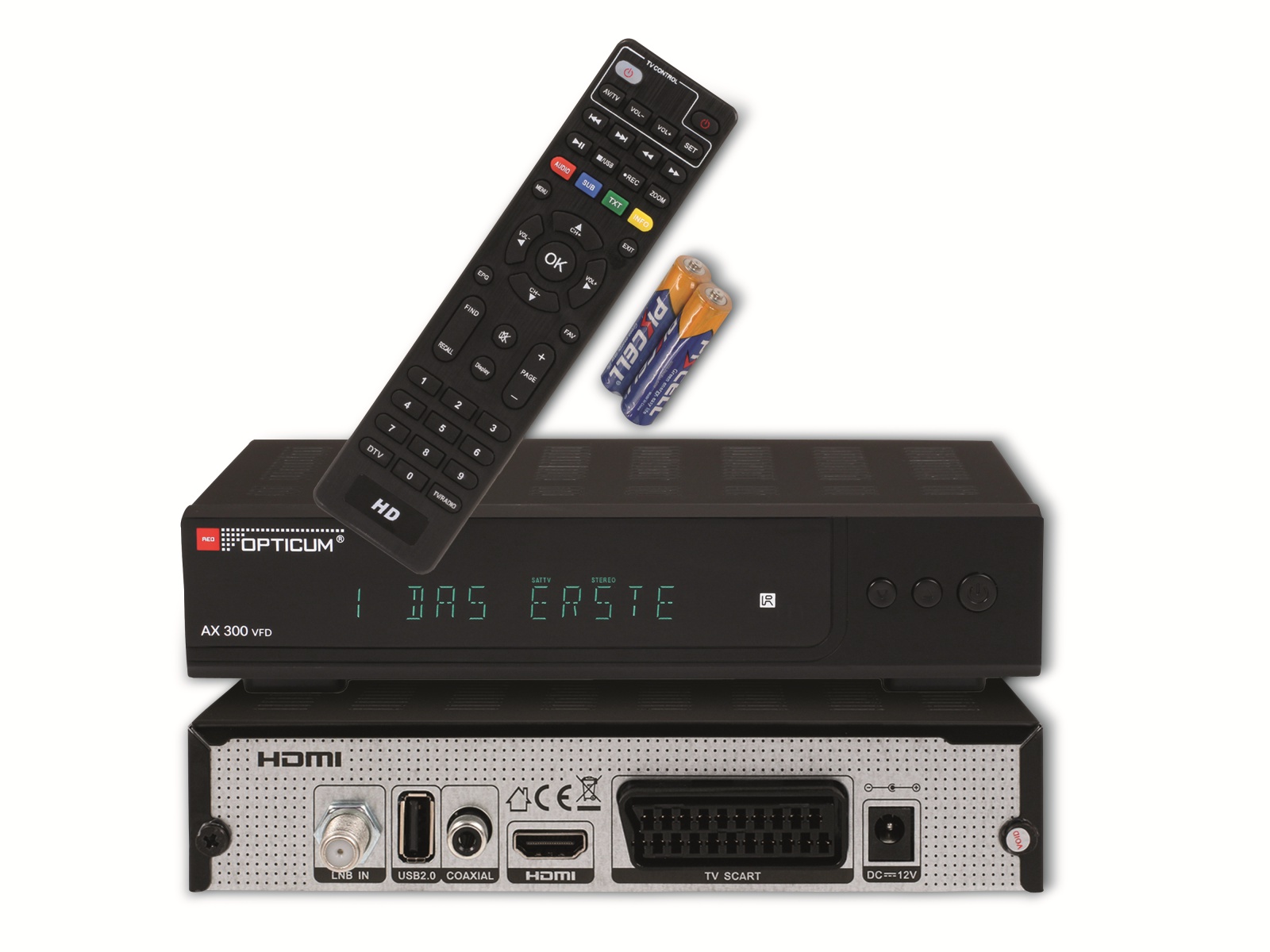 RED OPTICUM DVB-S2 HDTV-Receiver AX 300 VFD, mit PVR