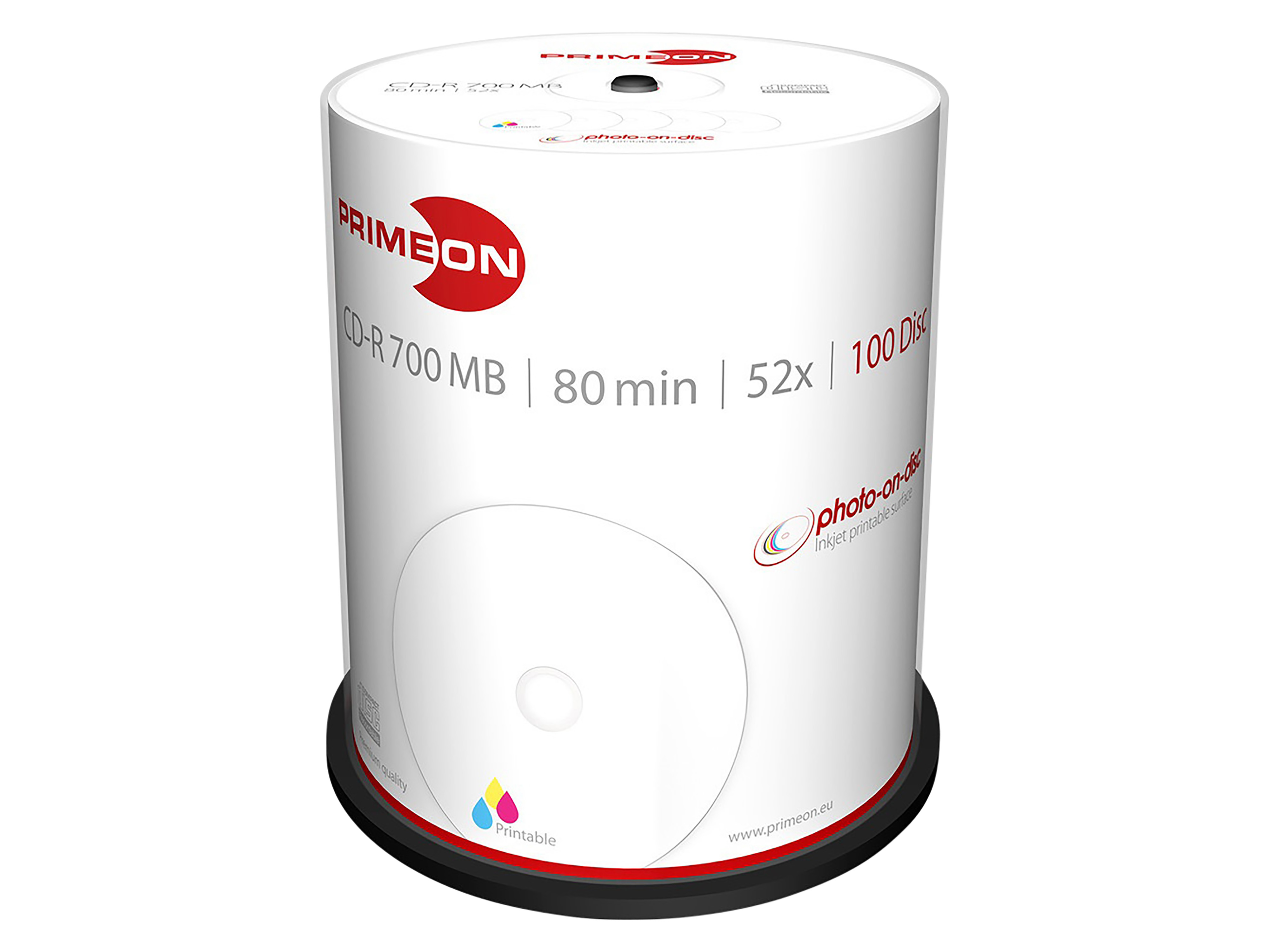 PRIMEON CD-Rohling CD-R 80Min 700MB 52X Cakebox 100 Stück printable PRIMEON CD-Rohling CD-R 80Min 700MB 52X Cakebox 100 Stück printable