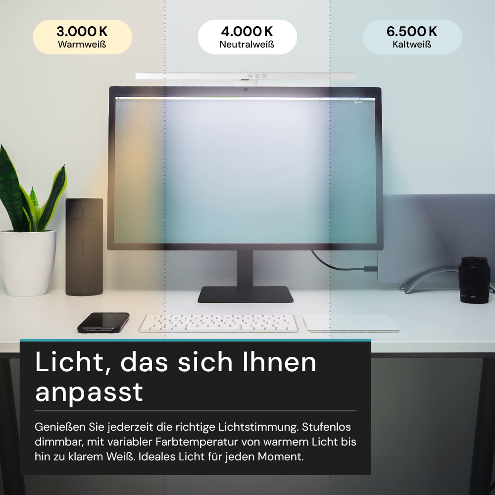 LUXULA LED-Monitorleuchte, 5W, EEK: G, 250lm, CCT, IP20, Touch Control, weiß, 50 cm LUXULA LED-Monitorleuchte, 5W, EEK: G, 250lm, CCT, IP20, Touch Control, weiß, 50 cm