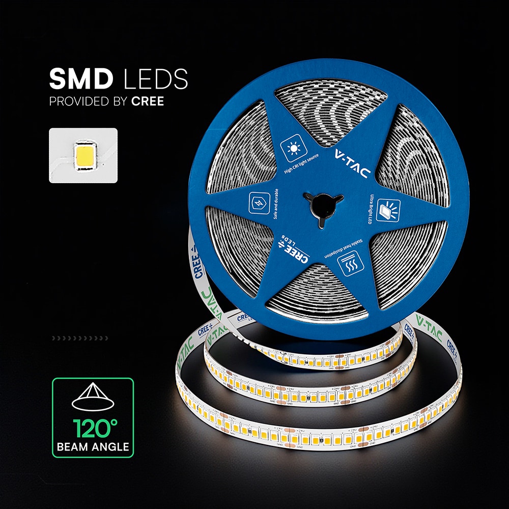 V-TAC LED-Stripe VT-2125996, 180W, EEK: F, 19500lm, 3000K, 120°, 24V, 10m V-TAC LED-Stripe VT-2125996, 180W, EEK: F, 19500lm, 3000K, 120°, 24V, 10m