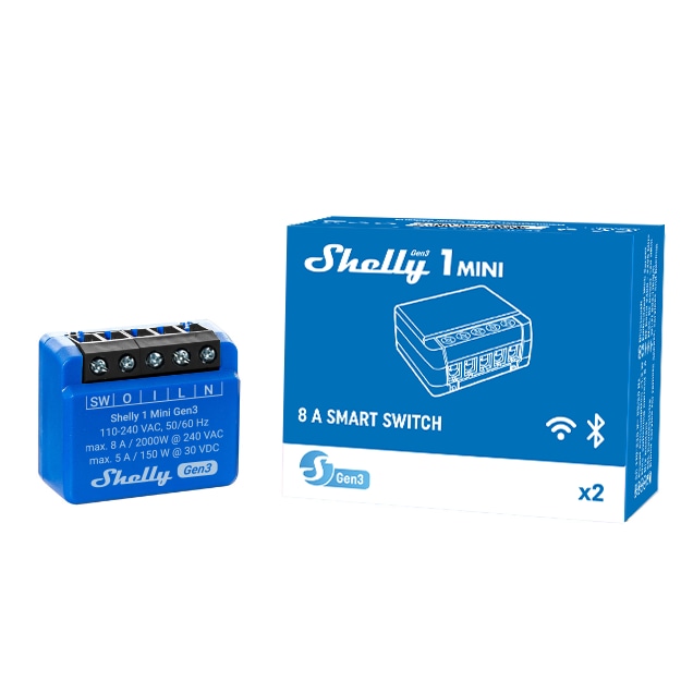 SHELLY WLAN-Schaltaktor 1 Mini Gen 3, blau, 2 Stück SHELLY WLAN-Schaltaktor 1 Mini Gen 3, blau, 2 Stück