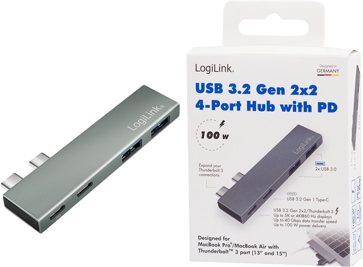 LOGILINK USB 3.2 Dockingstation UA0399, Gen2x2, 4-Port, PD, silber