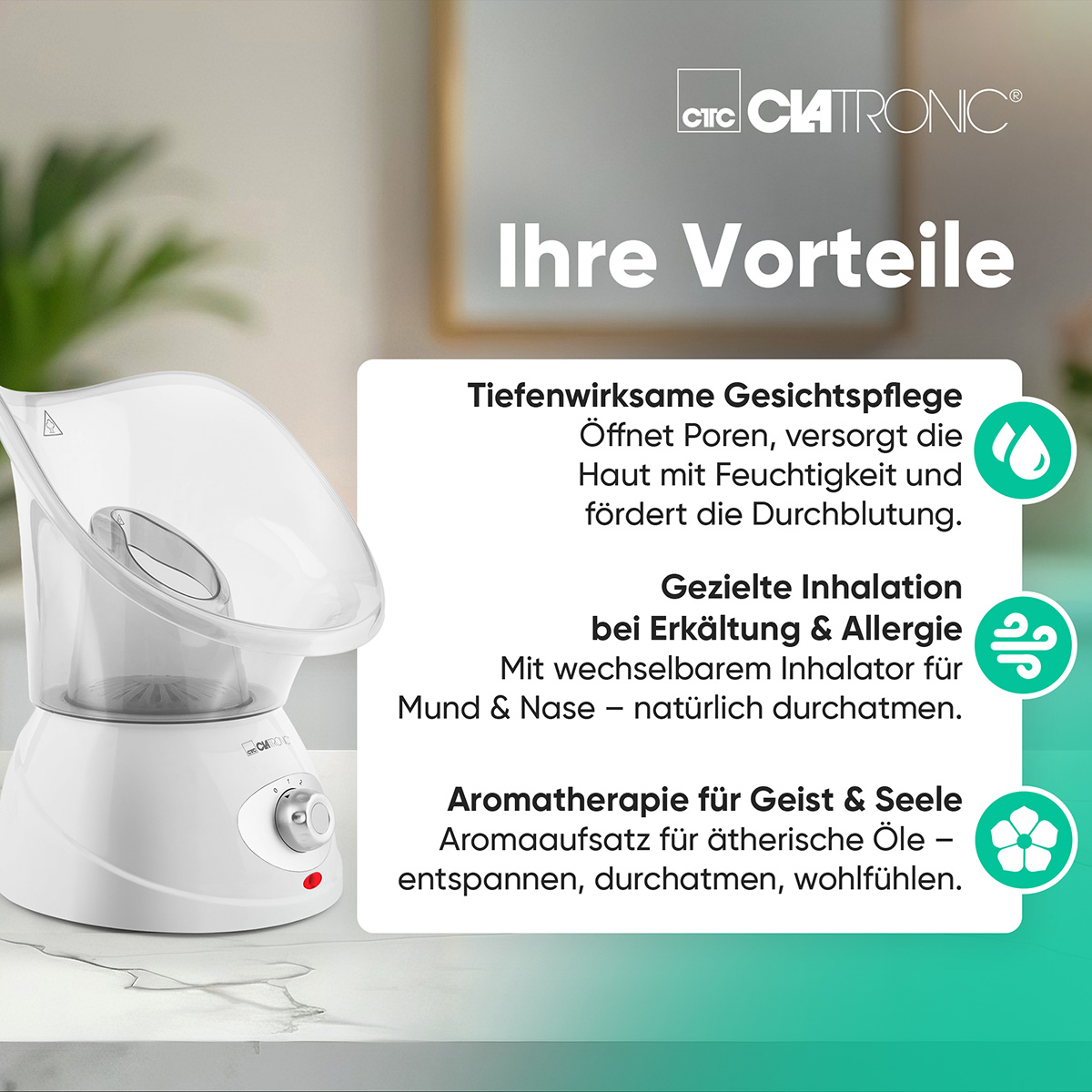 CLATRONIC Gesichtssauna & Inhalationsgerät GS 3656, 3-Stufen