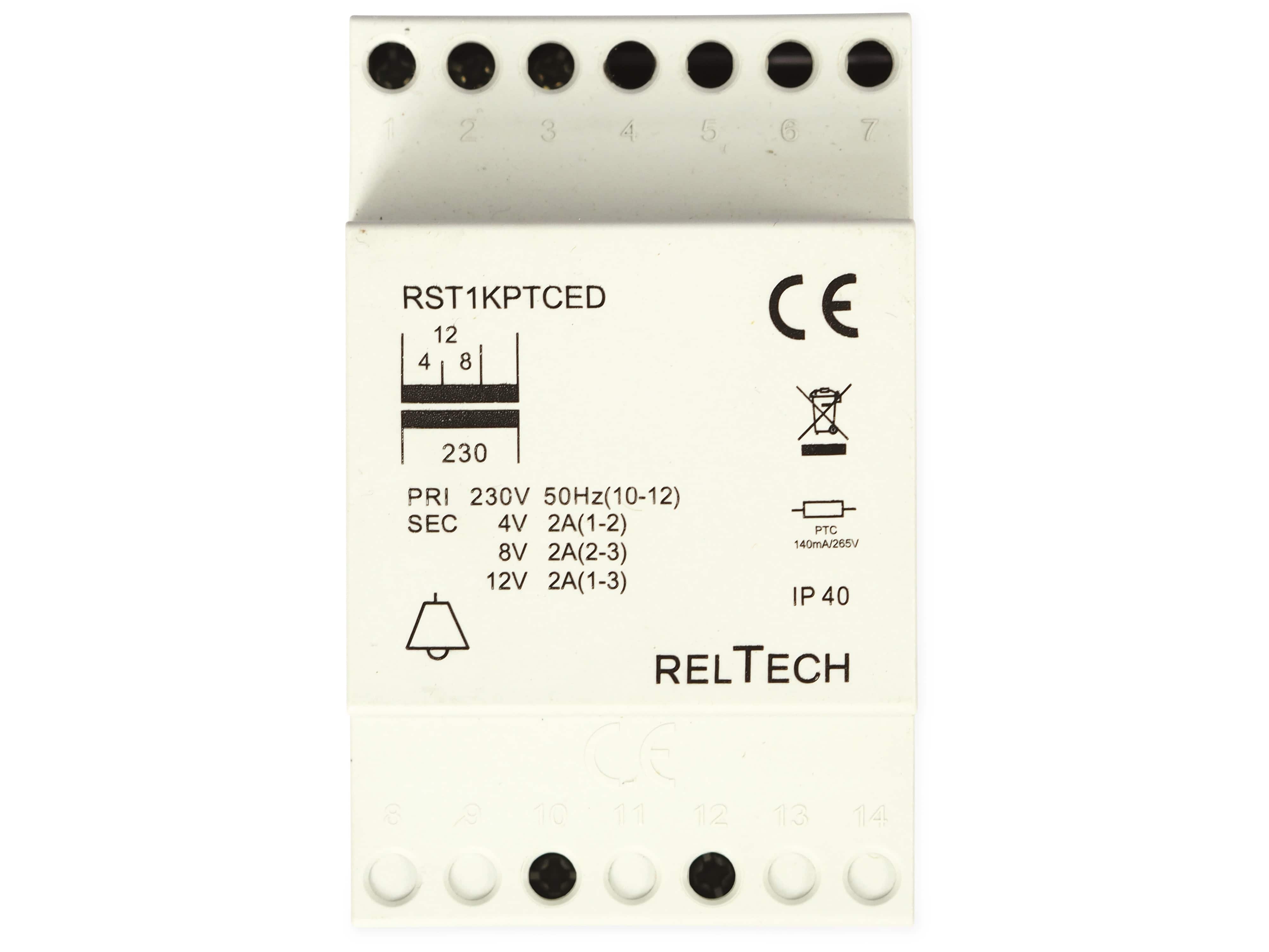 RELTECH Sicherheitstransformator RST1PTCED, 4-8-12V/2A