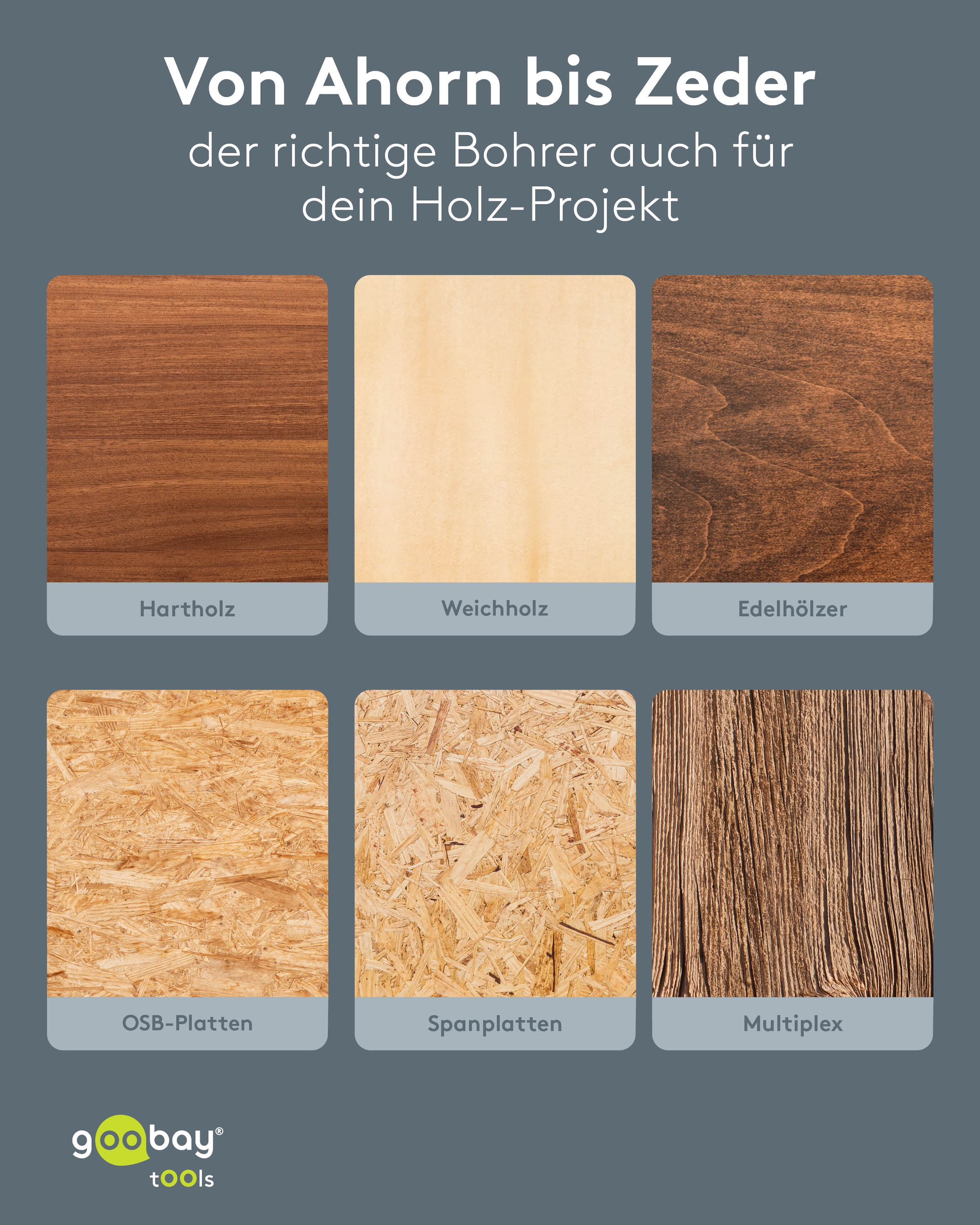 GOOBAY TOOLS Holzbohrer-Set, 77847, 3-10 mm, 15-teilig