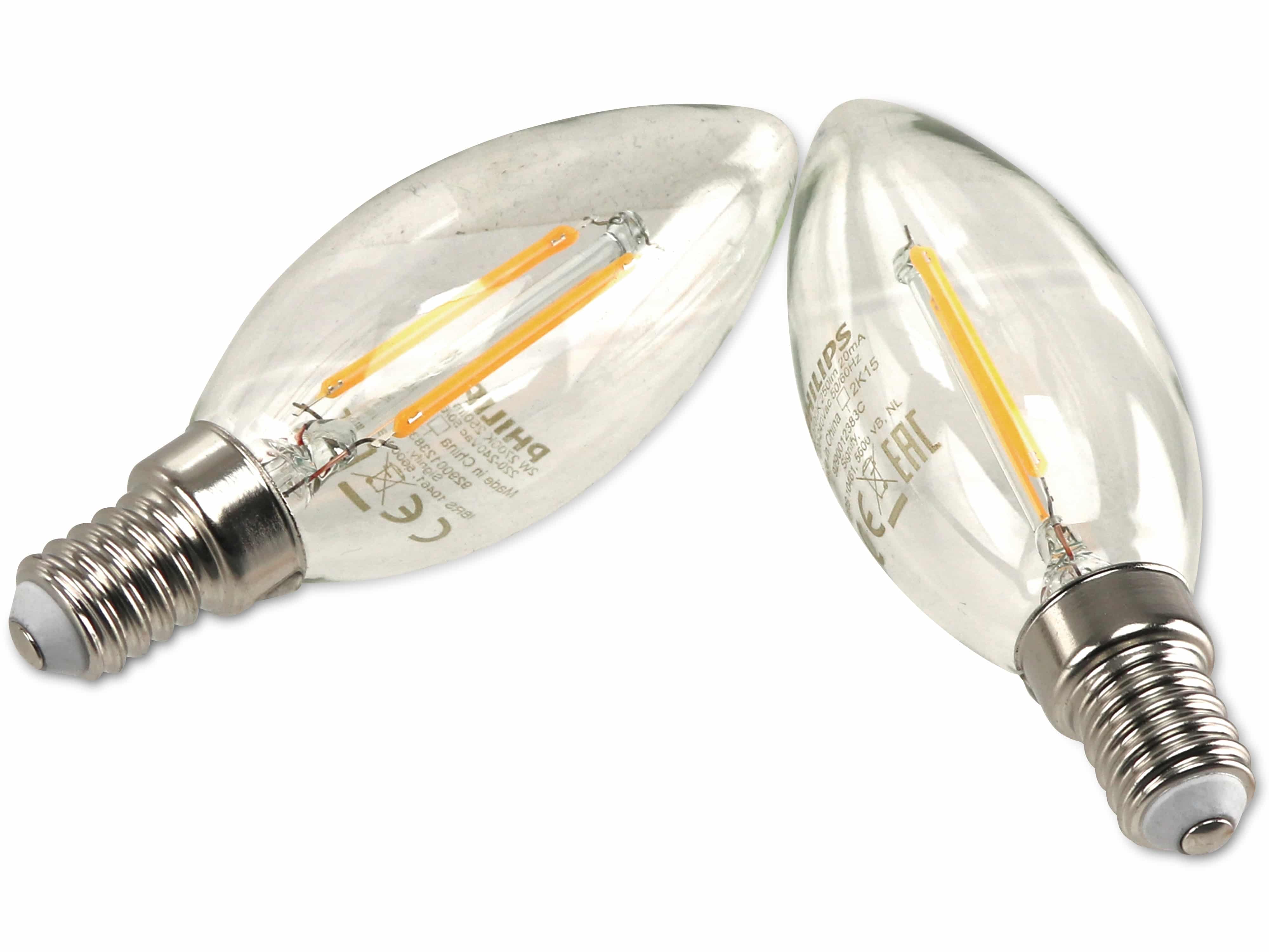 LED-Lampe Philips, Kerzenform, E14, EEK: E, 2 W, warmweiß, 2er-Set