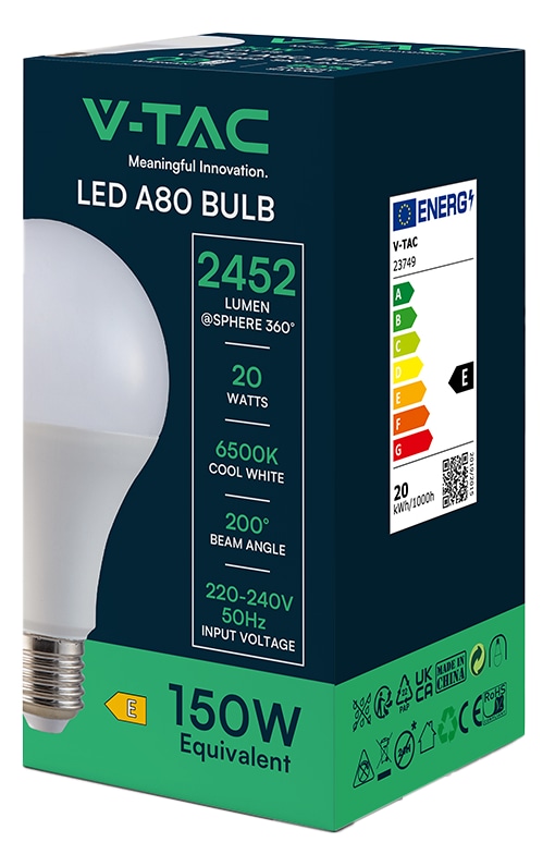 V-TAC LED-Lampe VT-22022, EEK: E, E27, 20 W, 2452 lm, 6500 K V-TAC LED-Lampe VT-22022, EEK: E, E27, 20 W, 2452 lm, 6500 K