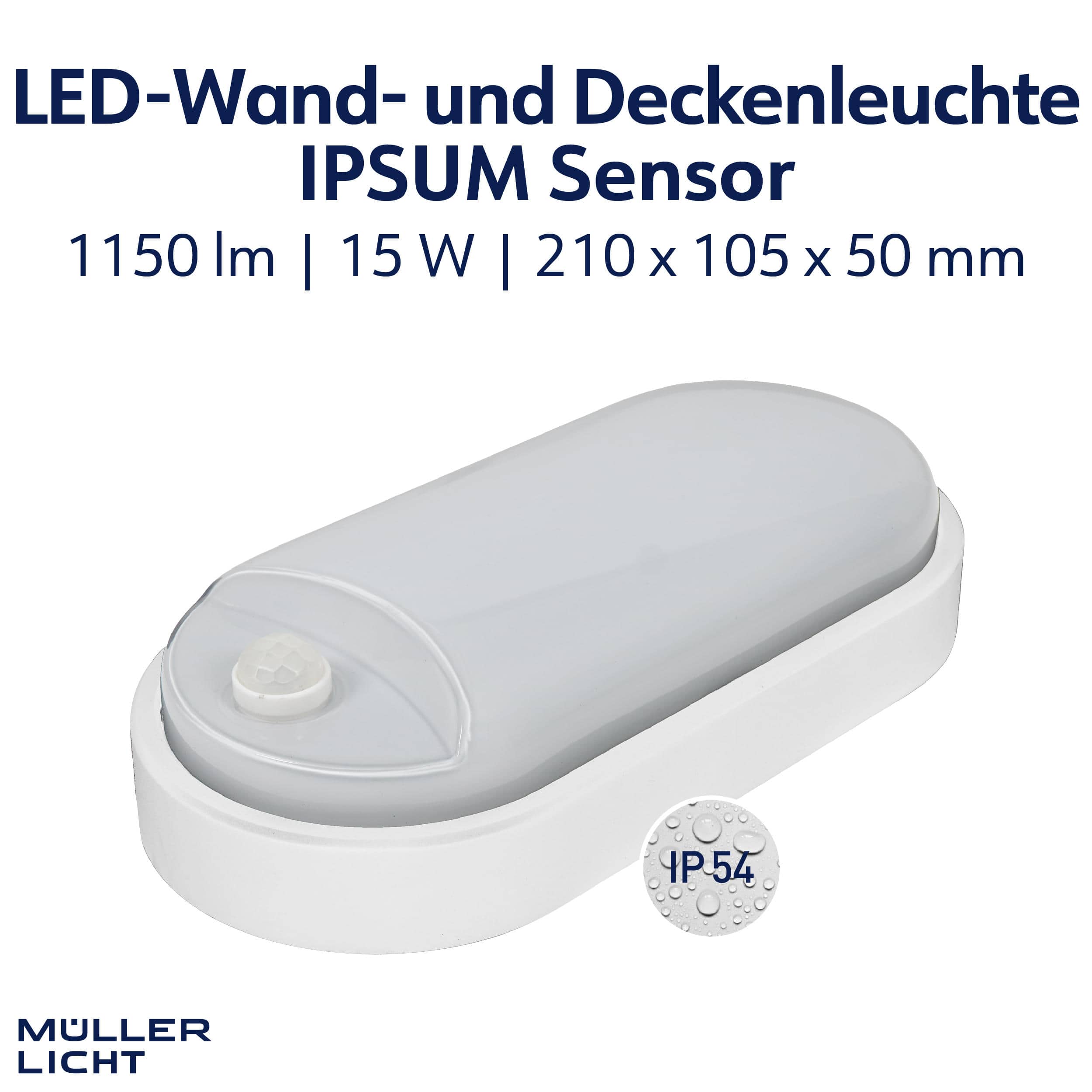 MÜLLER-LICHT LED-Wand- und Deckenleuchte 20300538, 9W, 650 lm, 4000K, IP54, Bewegungsmelder, oval