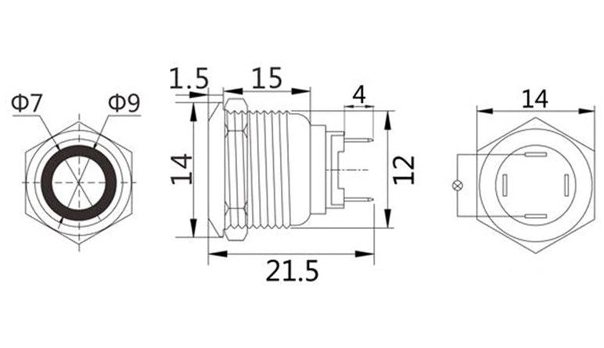 LED-Drucktaster, Ringbeleuchtung blau 12 V, Ø12 mm, 2 A/48 V LED-Drucktaster, Ringbeleuchtung blau 12 V, Ø12 mm, 2 A/48 V