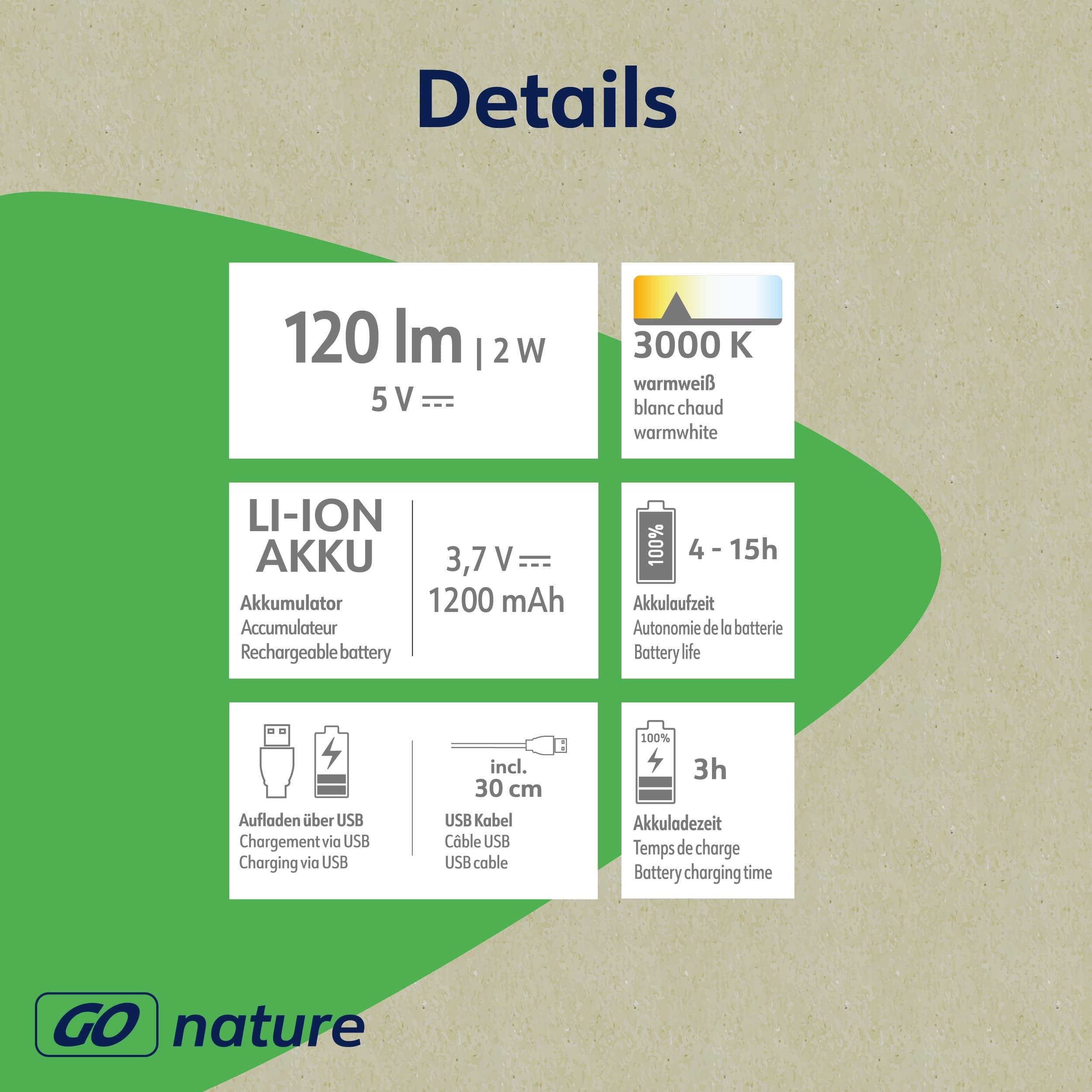 MÜLLER-LICHT LED-Akku-Tischleuchte MESA, 2W, 120lm, 3000K, braun