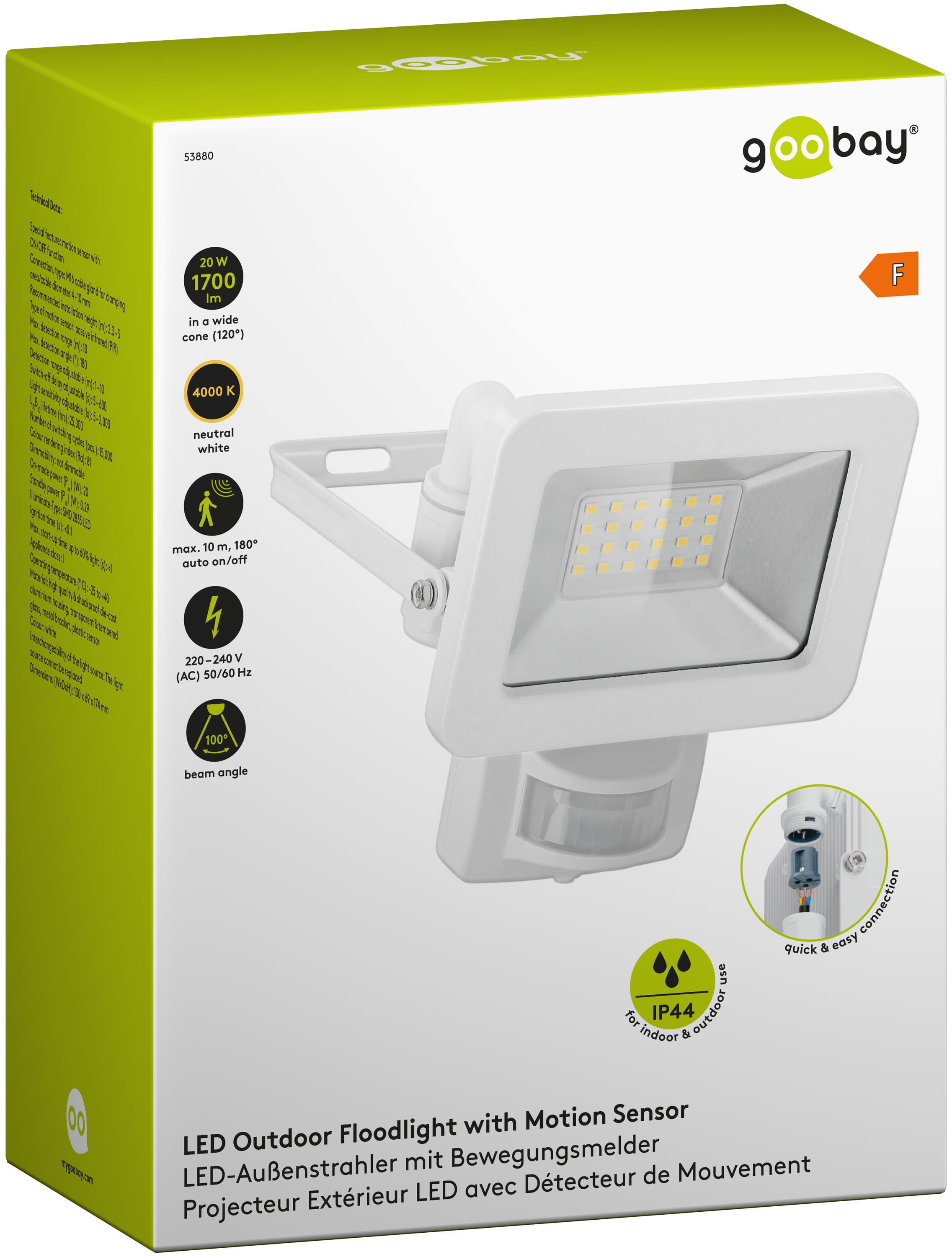 GOOBAY LED-Fluter mit Bewegungsmelder, 20W, 1700lm, 4000K, weiß